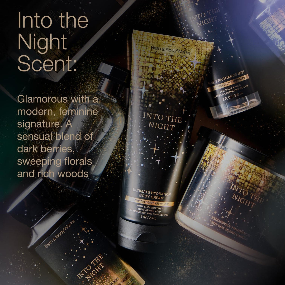 Bath and Body Works - Into the Night - Fine Fragrance Mist and Ultra Shea Body Cream - Tamaño completo - 2019
