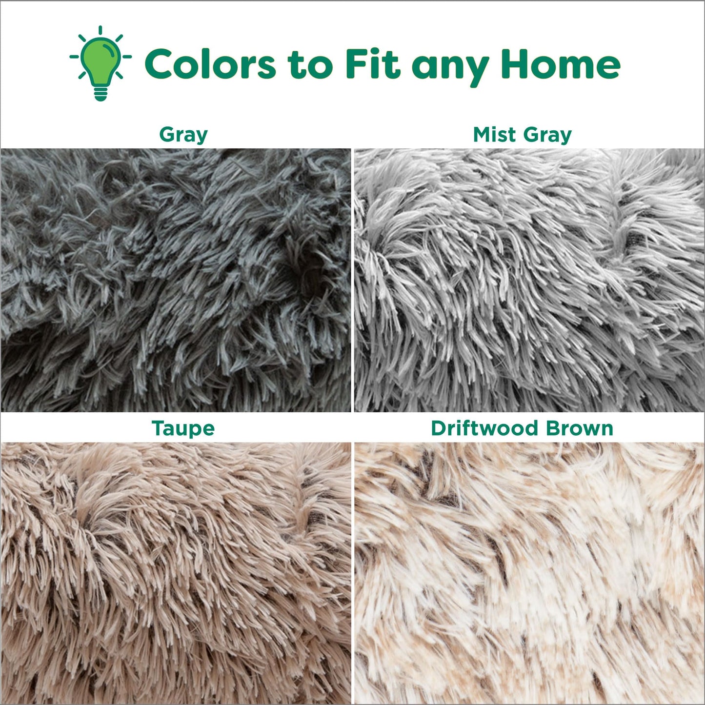 Furhaven 45" Round XL Donut Dog Bed Plush Long Faux Fur Calming Cuddler w/Removable Washable Cover - Mist Gray, Jumbo