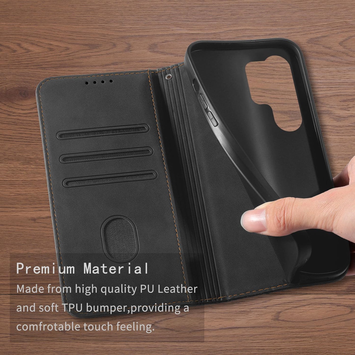 Auslbin Funda para Samsung Galaxy S25 Ultra 5G 6.8, Flip Funda, Protectora PU Anticaída Samsung S25 Ultra/SM-S938B/DS Funda, Adsorción Magnética Paquete de Tarjetas Móviles, Negro