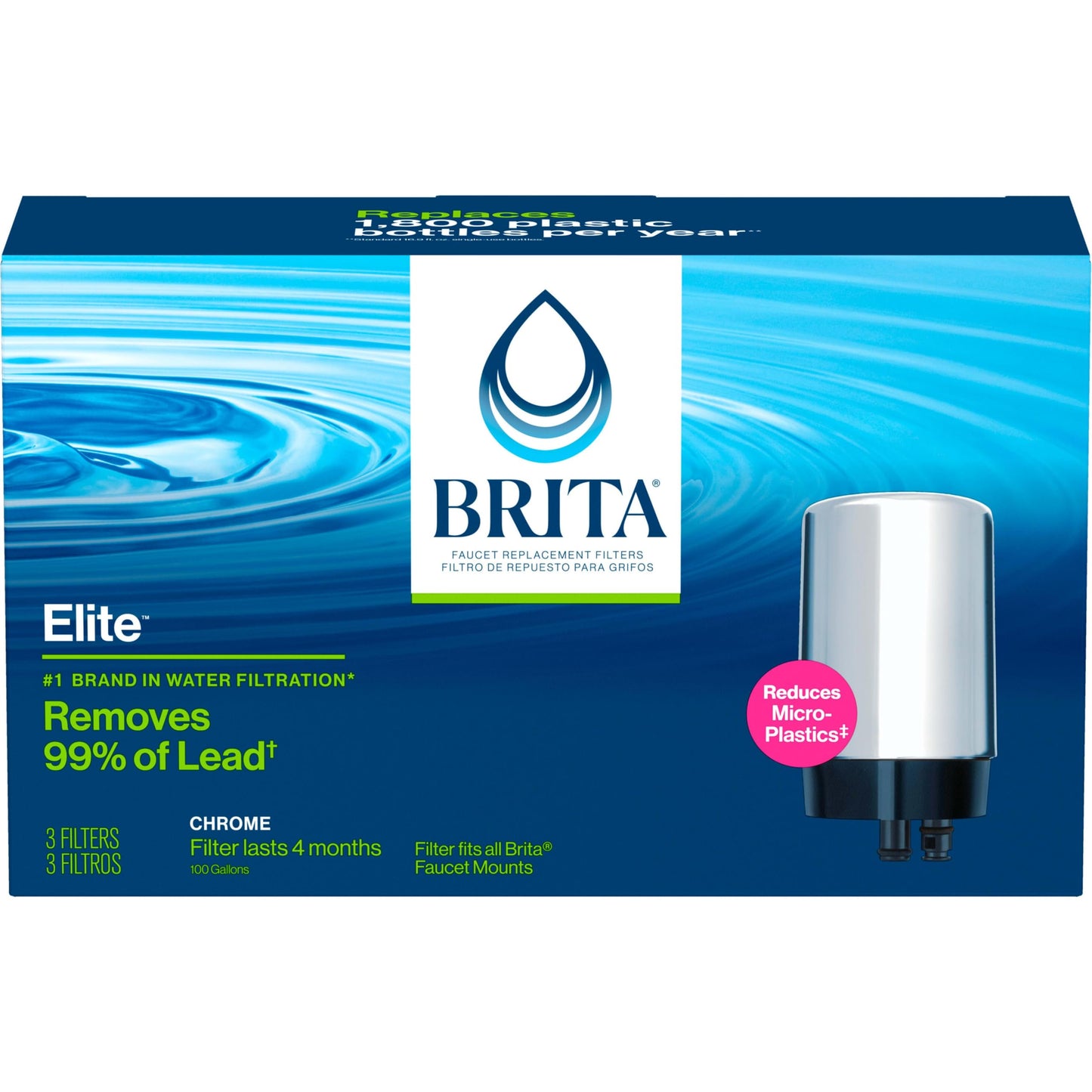 Brita Filtros de agua de repuesto básicos, 3 unidades, cromado