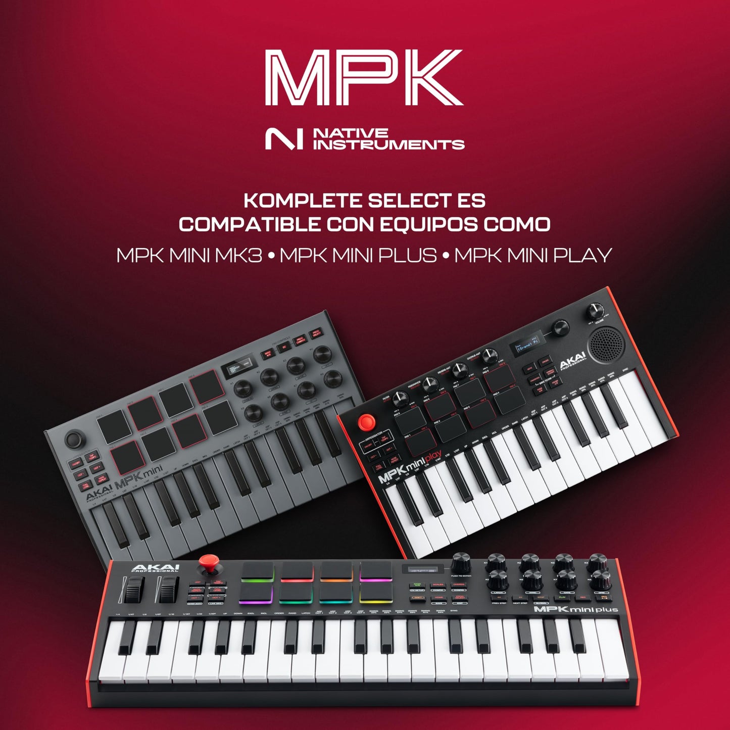 Akai Professional MPK Mini MK3 - Teclado Controlador MIDI USB de 25 Teclas con 8 Drum Pads, 8 Perillas, Software de Producción Musical y Native Instruments Sound Package (NKS Integration), Gris