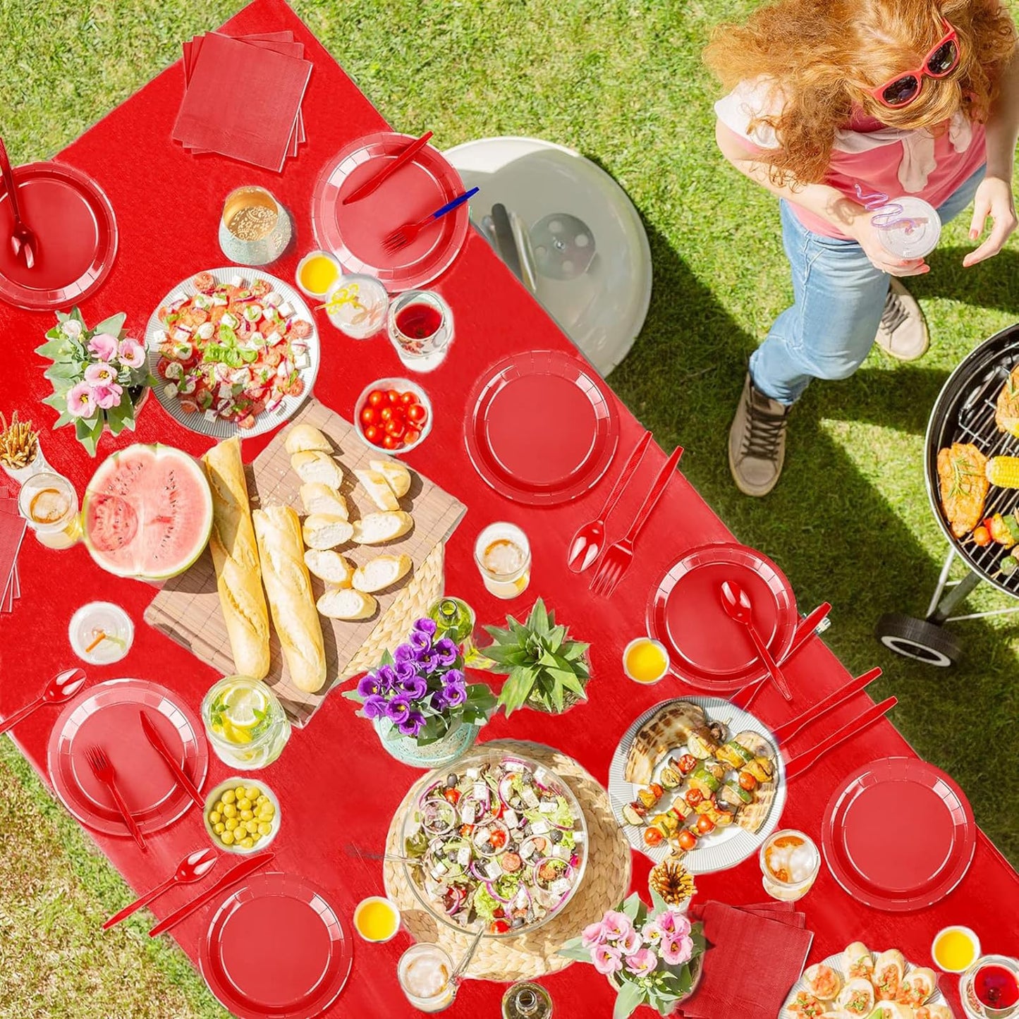 Juego de vajilla de fiesta, platos x 40, tazas x 20, servilletas x 20, cuchillos, tenedores y cucharas x 20, manteles 2 uds, Adecuado para bodas y fiestas de cumpleaños otras celebraciones (Rojo)