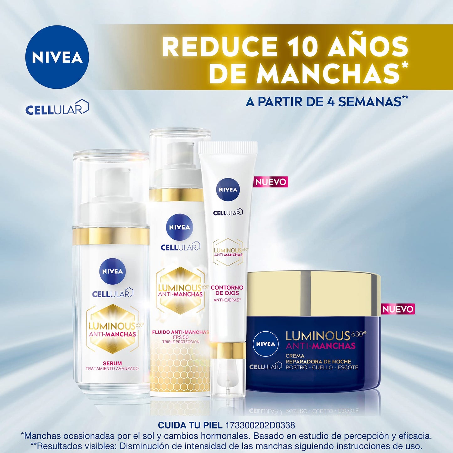 Kit Anti-manchas Rutina Facial Básica Nivea Luminous 630 Serum facial, 30 ml + Fluido facial con Vitamina E y Ácido Hialurónico, 40 ml