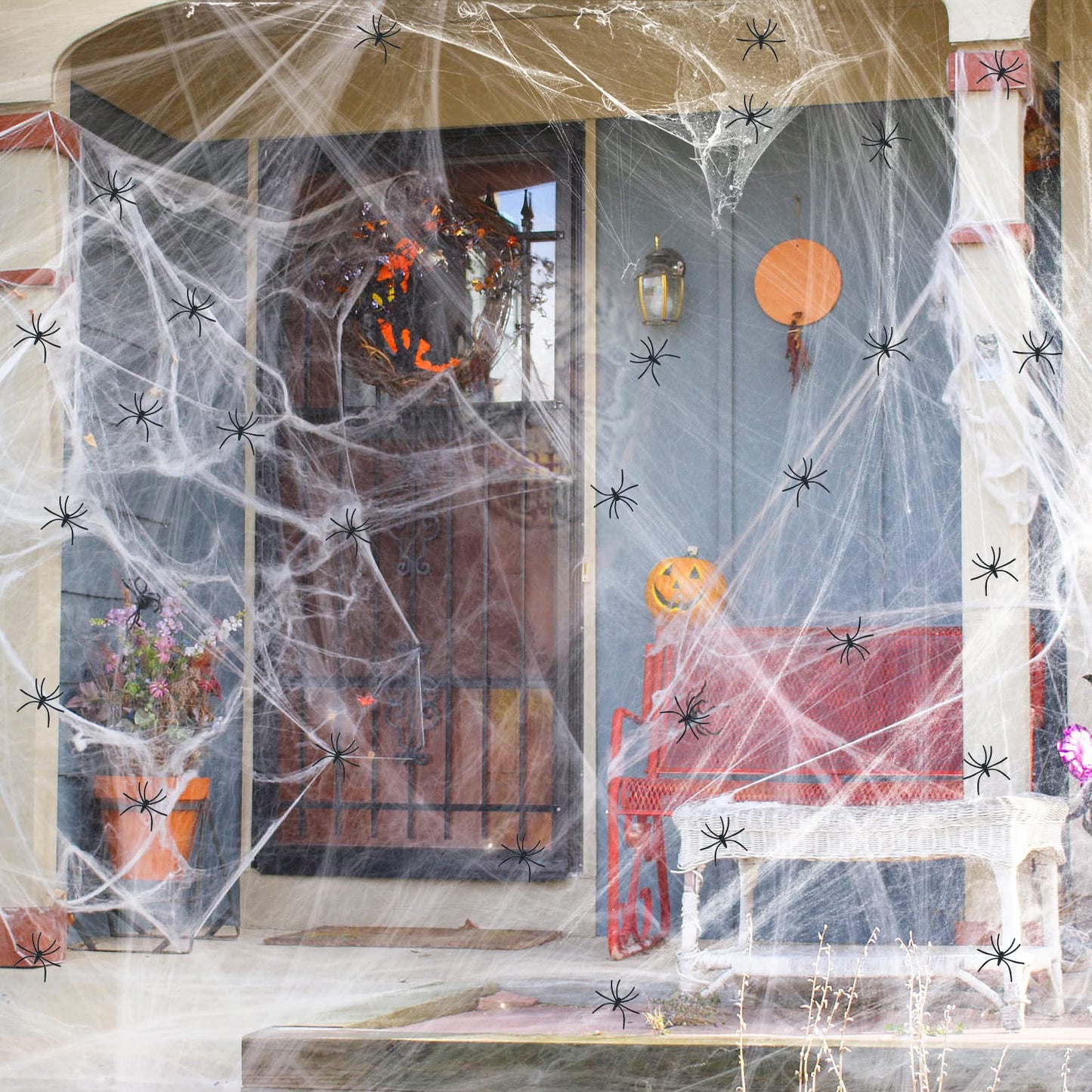 80sqm Spider Webs Halloween Decorations Bonus with 30 Fake Spiders, Super Stretch Cobwebs for Halloween Indoor and Outdoor Party Supplies