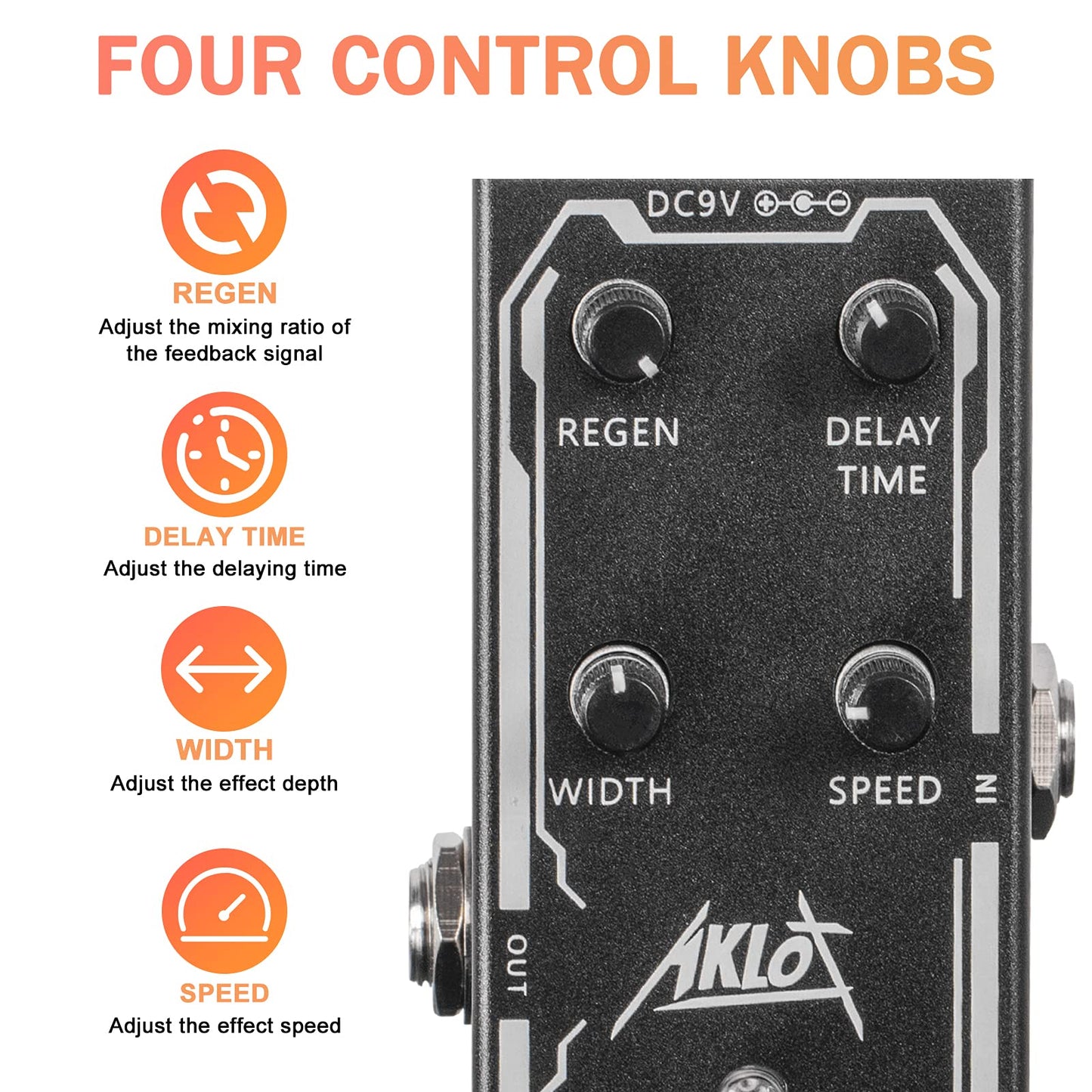 AKLOT - Pedal de guitarra de brida clásica, pedal de efectos eléctricos, mini tipo único DC 9 V True Bypass