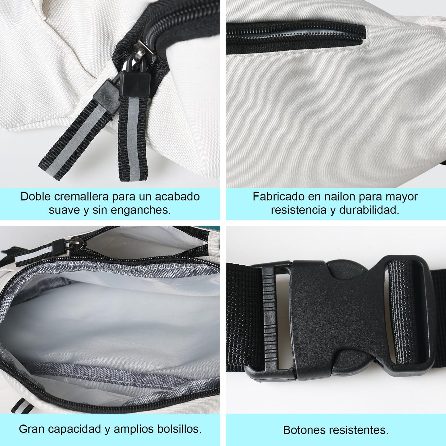 EUARD Riñonera Unisex Resistente al Agua con Correa Ajustable - Bolsa Bandolera Multibolsillos para Viajes, Senderismo, Running y Uso Diario - Ideal para Hombres y Mujeres((Blanco)