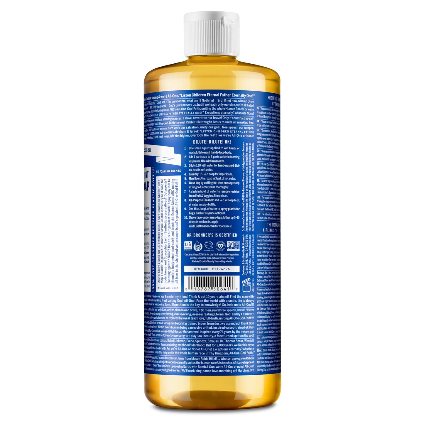 Dr. Bronner's Jabón castil líquido puro, menta, 25 Fl. Oz