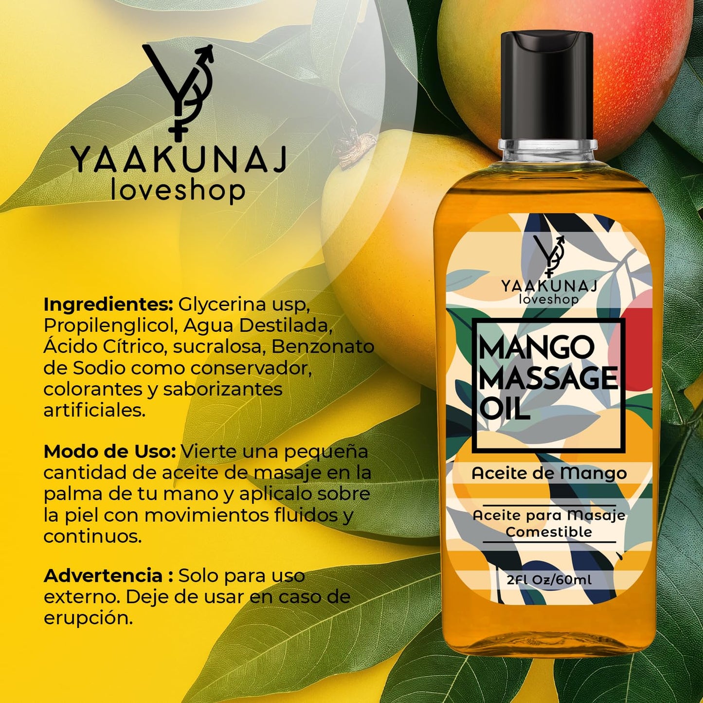 Aceite Para Masaje Yaakunaj Sabor Mango 60 ml