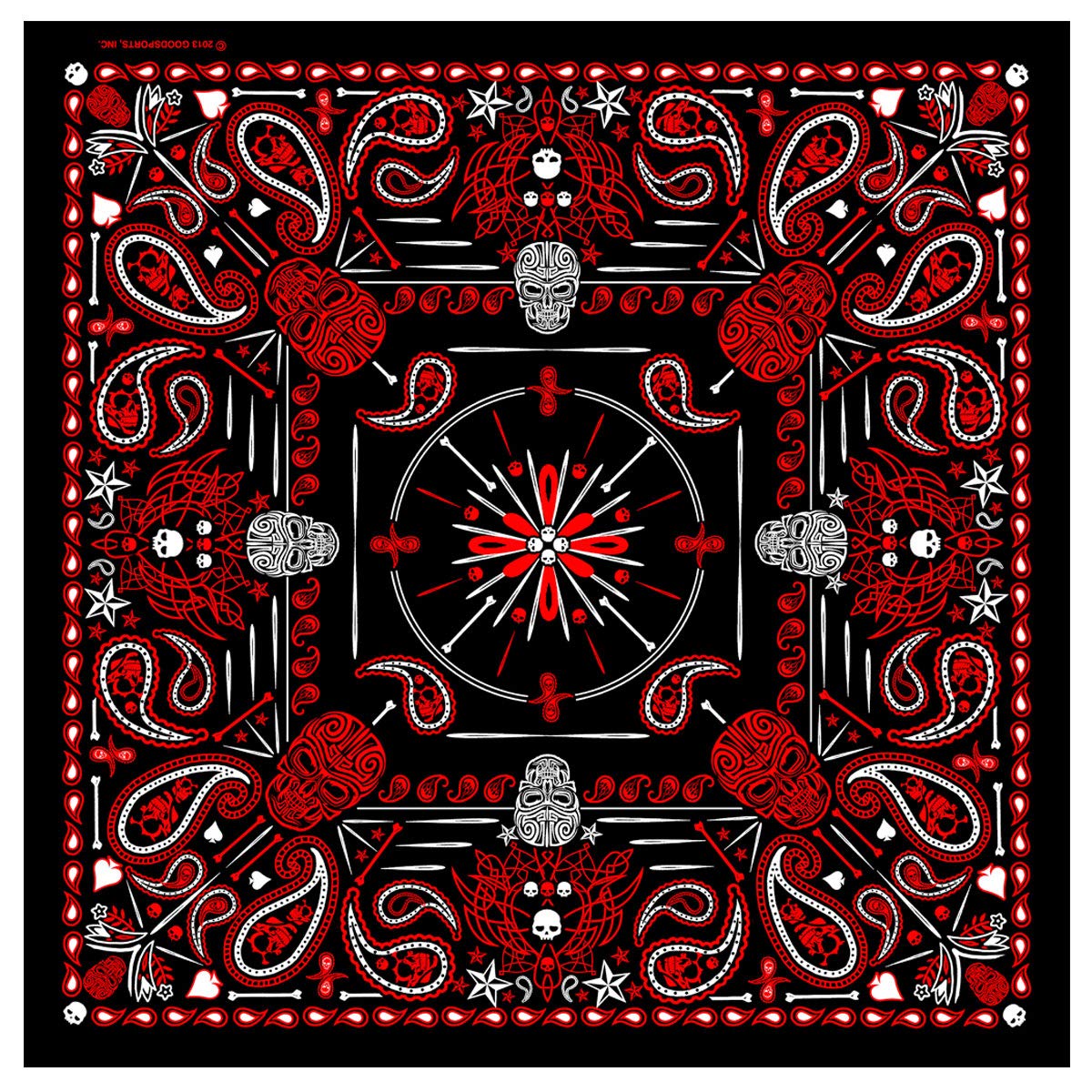 Hot Leathers - Bandana de calavera de cachemira (negro/rojo, 21 x 21 pulgadas)