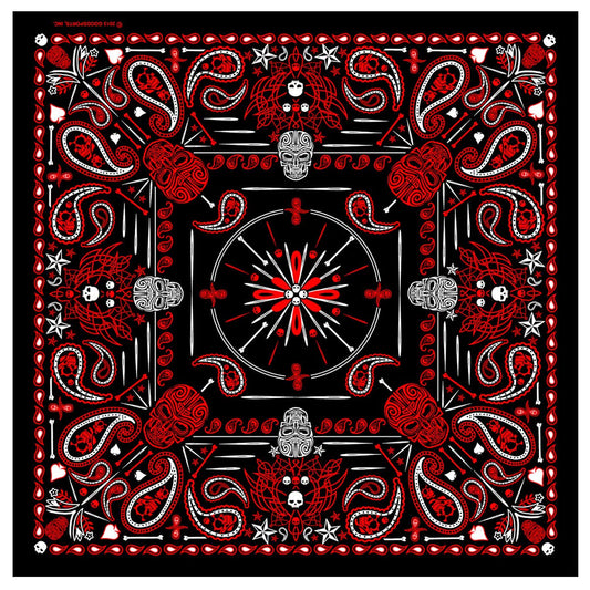 Bandana Hot Leathers Negro Rojo de Calavera de Cachemira