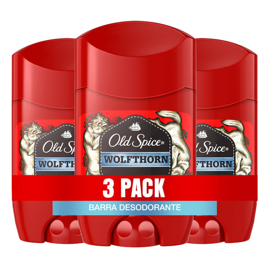 OLD SPICE, Pack de 3, Desodorante en Barra, Wolfthorn, Aroma Cítrico, Adiós Mal Olor, Cuidado para Hombre, 50 g c/u