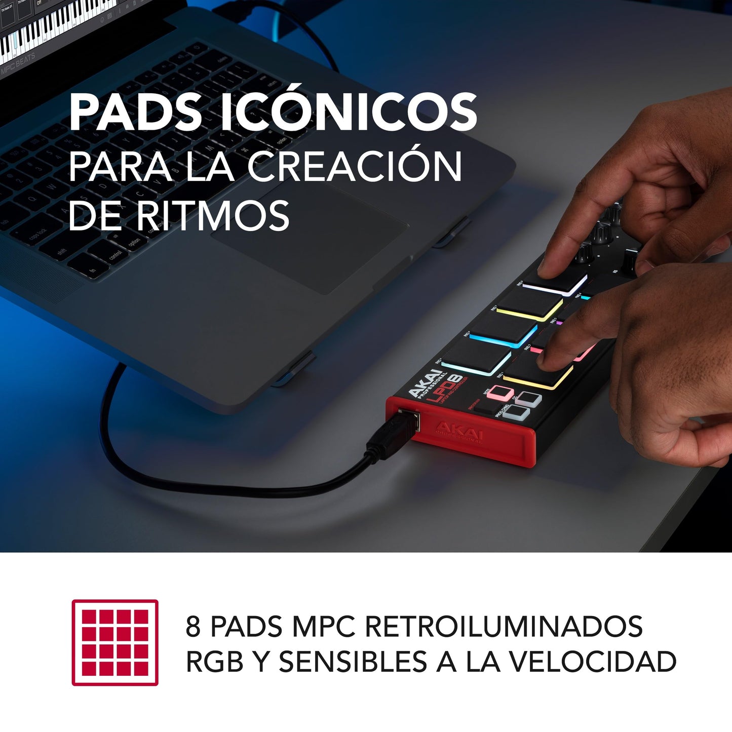 AKAI Professional LPD8 - Controlador MIDI USB con 8 drum pads MPC sensibles para Mac y PC, 8 perillas asignables y software de producción musical