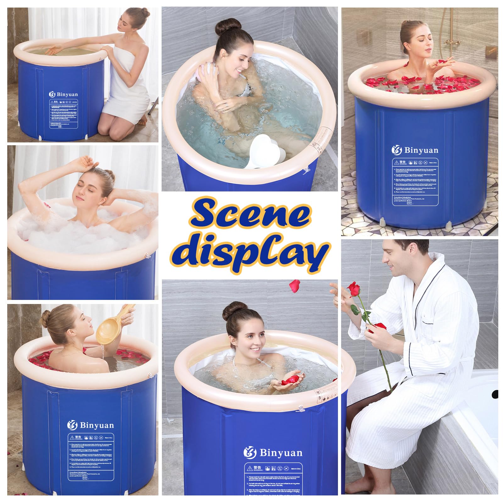 Bañera Inflable Plegable Hidroterapia Plástico Azul Espacio Pequeño para Adultos