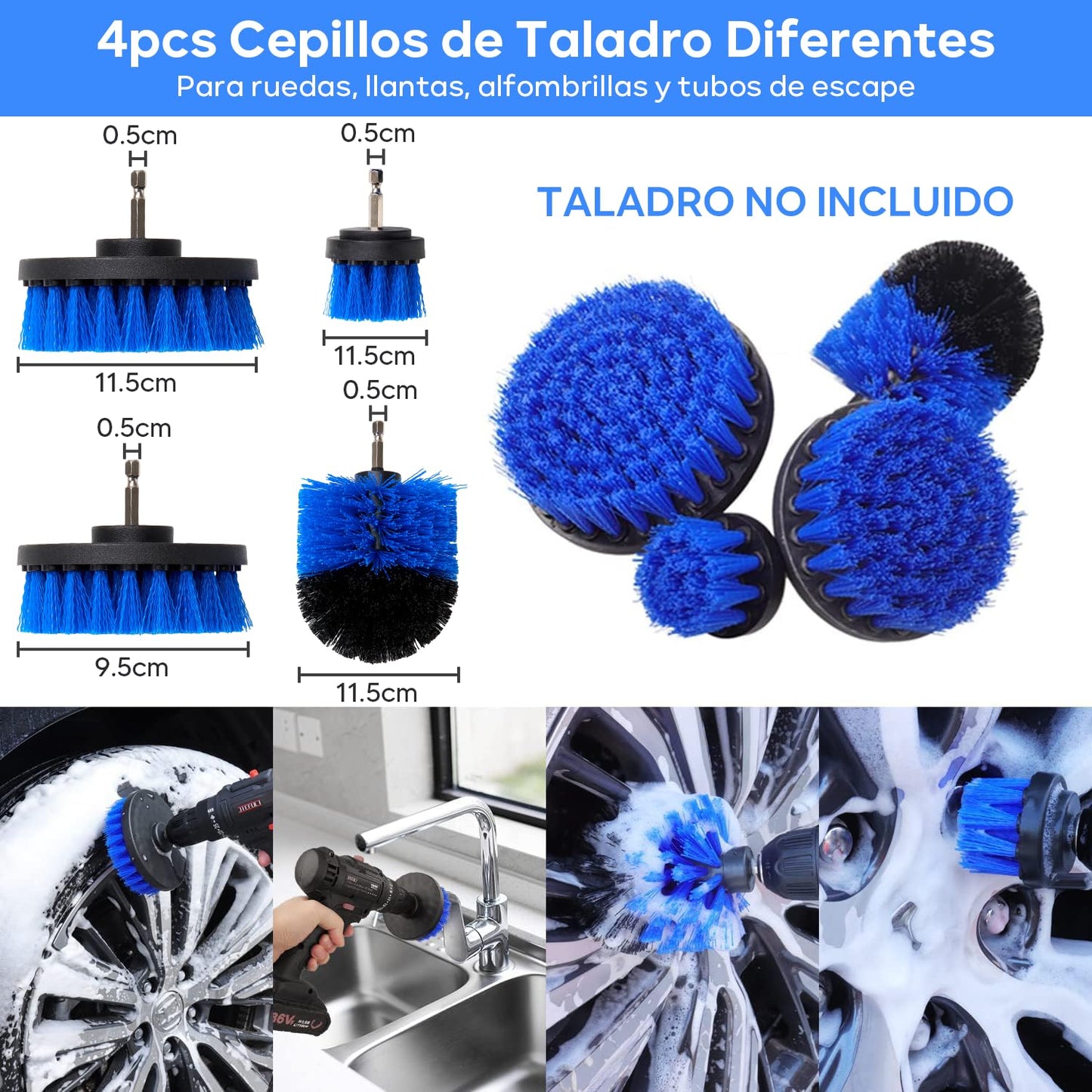 Juego de Cepillos para Limpieza de Coches Profesional con Bolsa de Almacenamiento, para Interior, Exterior y Ruedas