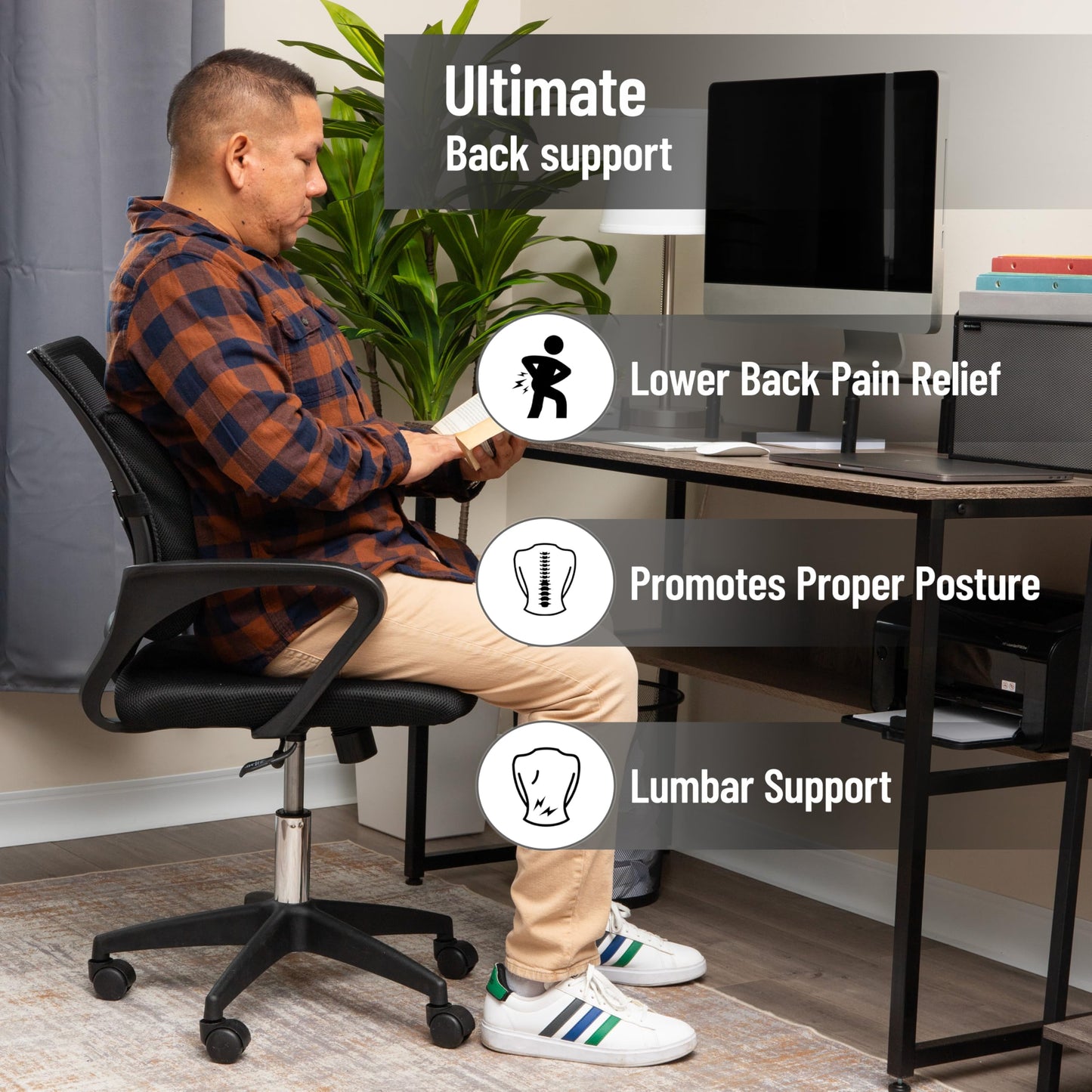 Cojín Ergonómico Mind Reader Negro con Espuma Viscoelástica para Silla de Oficina