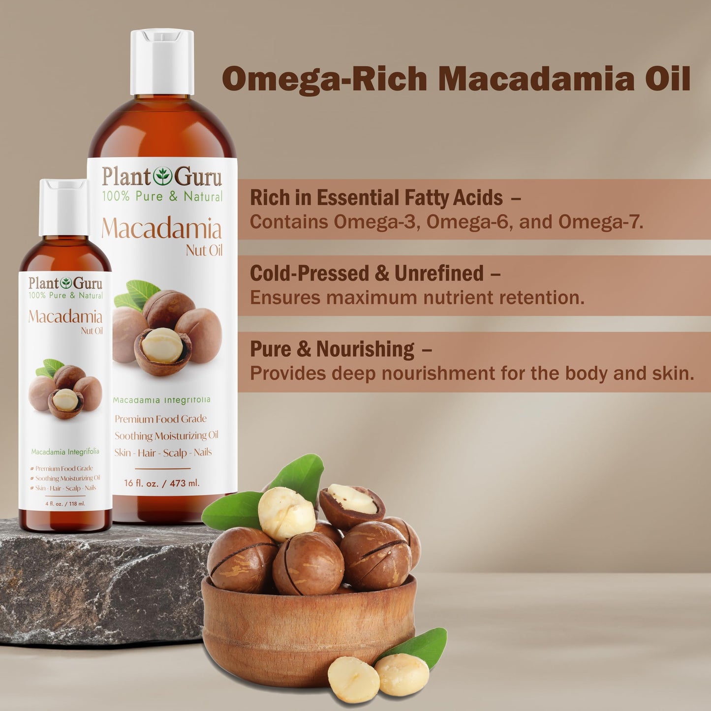 Macadamia Nut Oil 16 oz. Virgin, Unrefined Cold Pressed 100% Pure Natural - Skin, Body And Face. Great for Psoriasis & More!