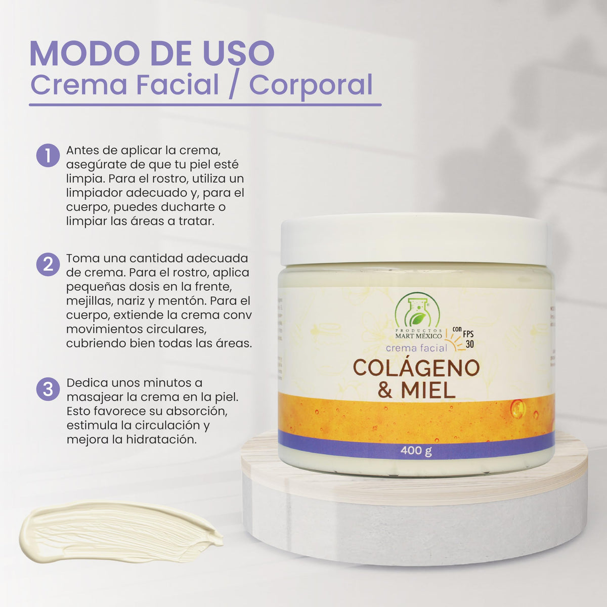 Crema Facial & Corporal De Colágeno Con Miel Con Filtro Solar Piel Más Joven 400 Gr Productos Mart Mexico