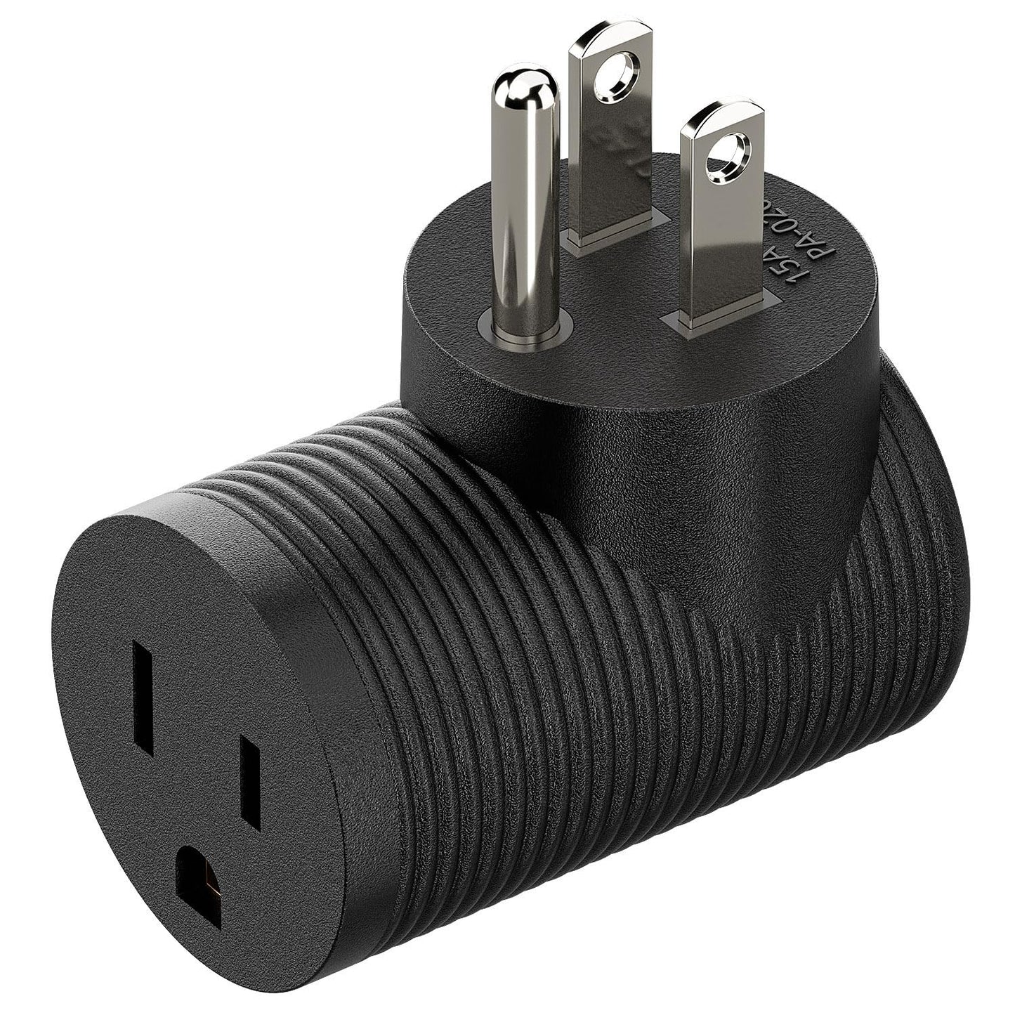 Adaptador de Corriente Plugrand Negro Ángulo Recto NEMA 5-15R a 5-15P 90 Grados