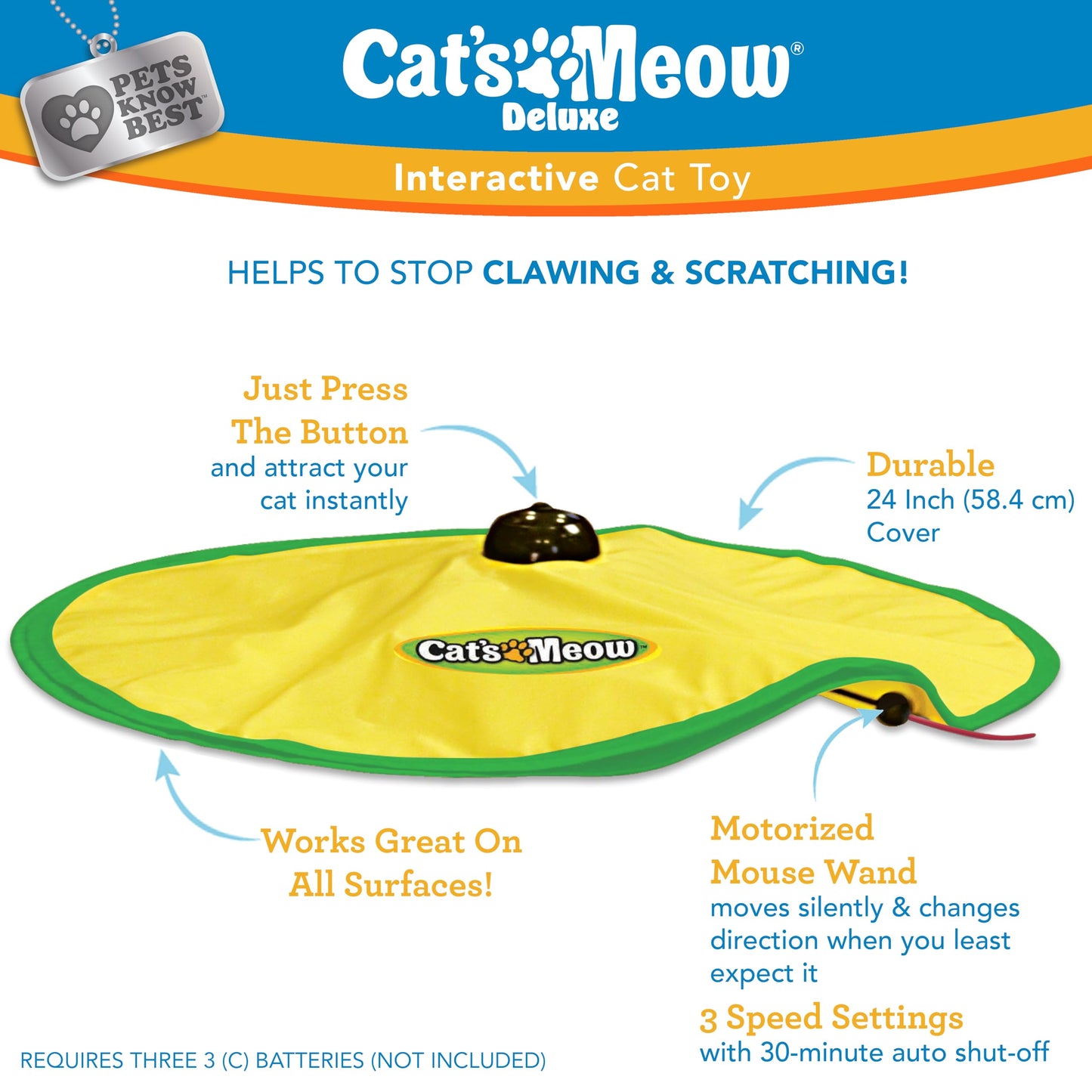 Cat's Meow - Juguete motorizado para Gato, Apagado automático de 30 Minutos, 3 ajustes de Velocidad, el Juguete Que tu Gato no Puede Resistir