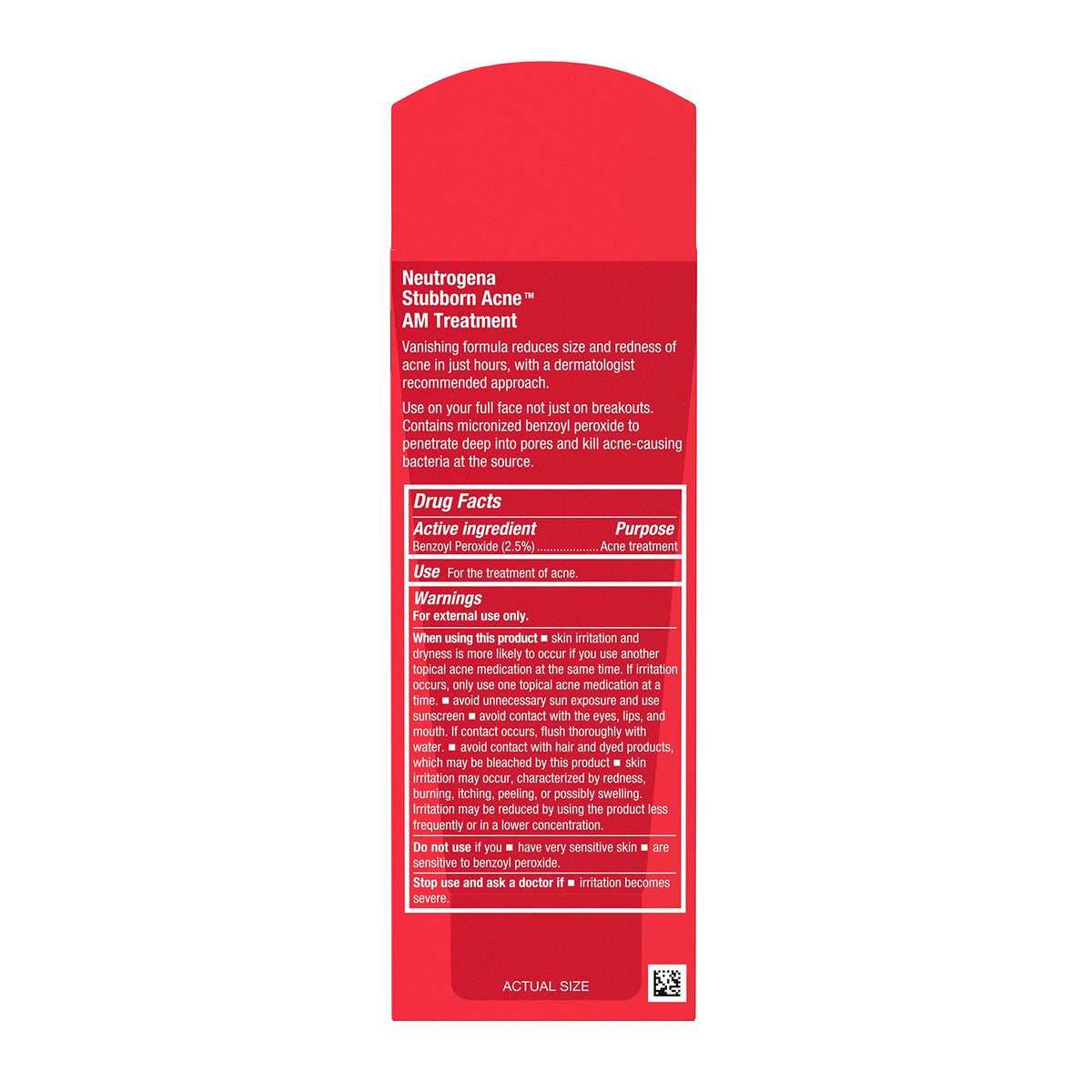Neutrogena Stubborn Acne AM Face Treatment with Micronized Benzoyl Peroxide Acne Medicine, Oil-free Daily Facial Treatment to Reduce Size & Redness of Breakouts, Paraben-free, Ounce