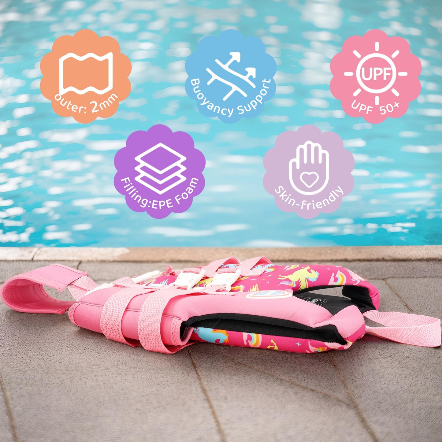 Boglia - Chaleco de natación para niños y niñas de 20-30-40-50-60-70-80-80 libras con correa de seguridad ajustable