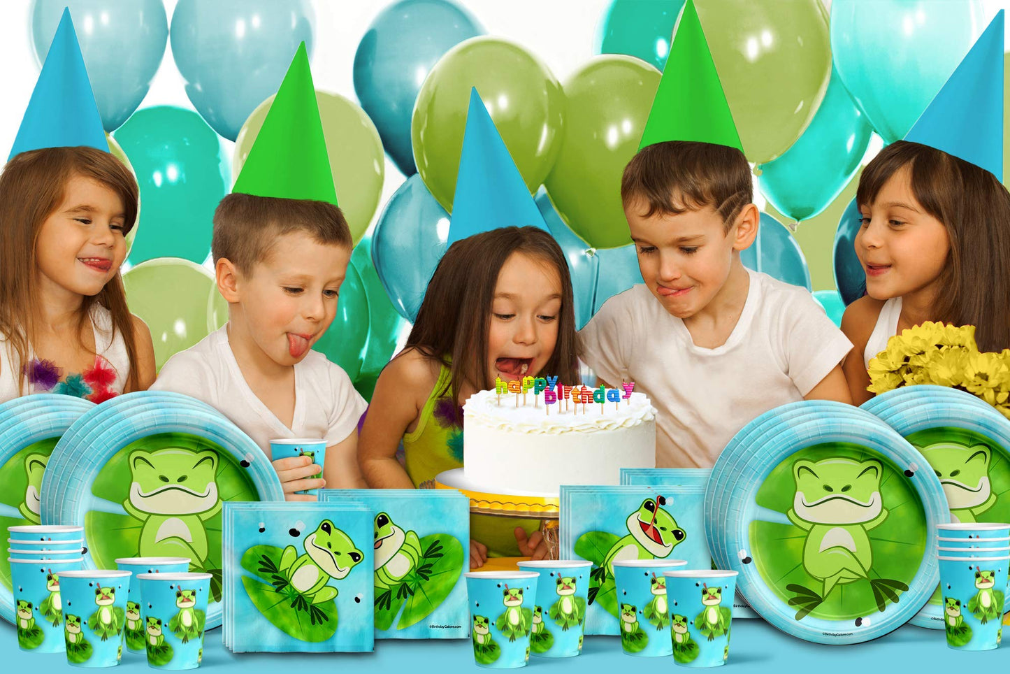Juego de suministros para fiesta de cumpleaños de rana, platos, servilletas, tazas, vajilla para 16