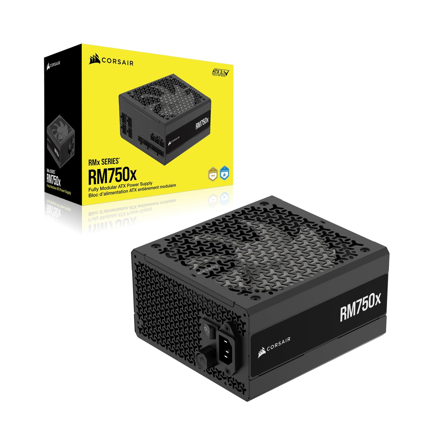 Corsair RM750x Fuente de Alimentación ATX Totalmente Modular de Bajo Ruido – Compatible con ATX 3.1 – Compatible con PCIe 5.1 – Eficiencia Cybenetics Gold – Conector 12V–2x6 Nativo – Negro
