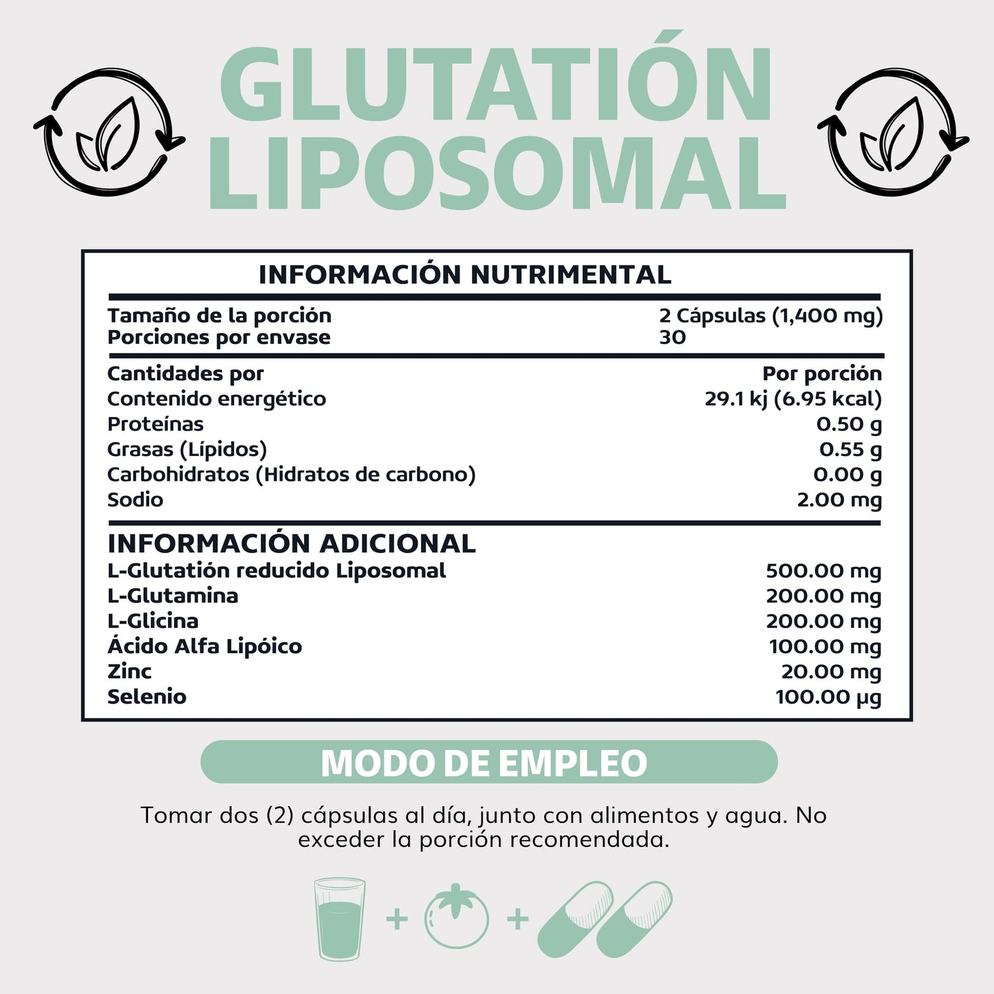 Beyond Vitamins | L-Glutation Liposomal Reducido | Potenciado con L-Glutamina, L-Glicina, Ácido Alfa Lipoico, Zinc y Selenio | 60 caps