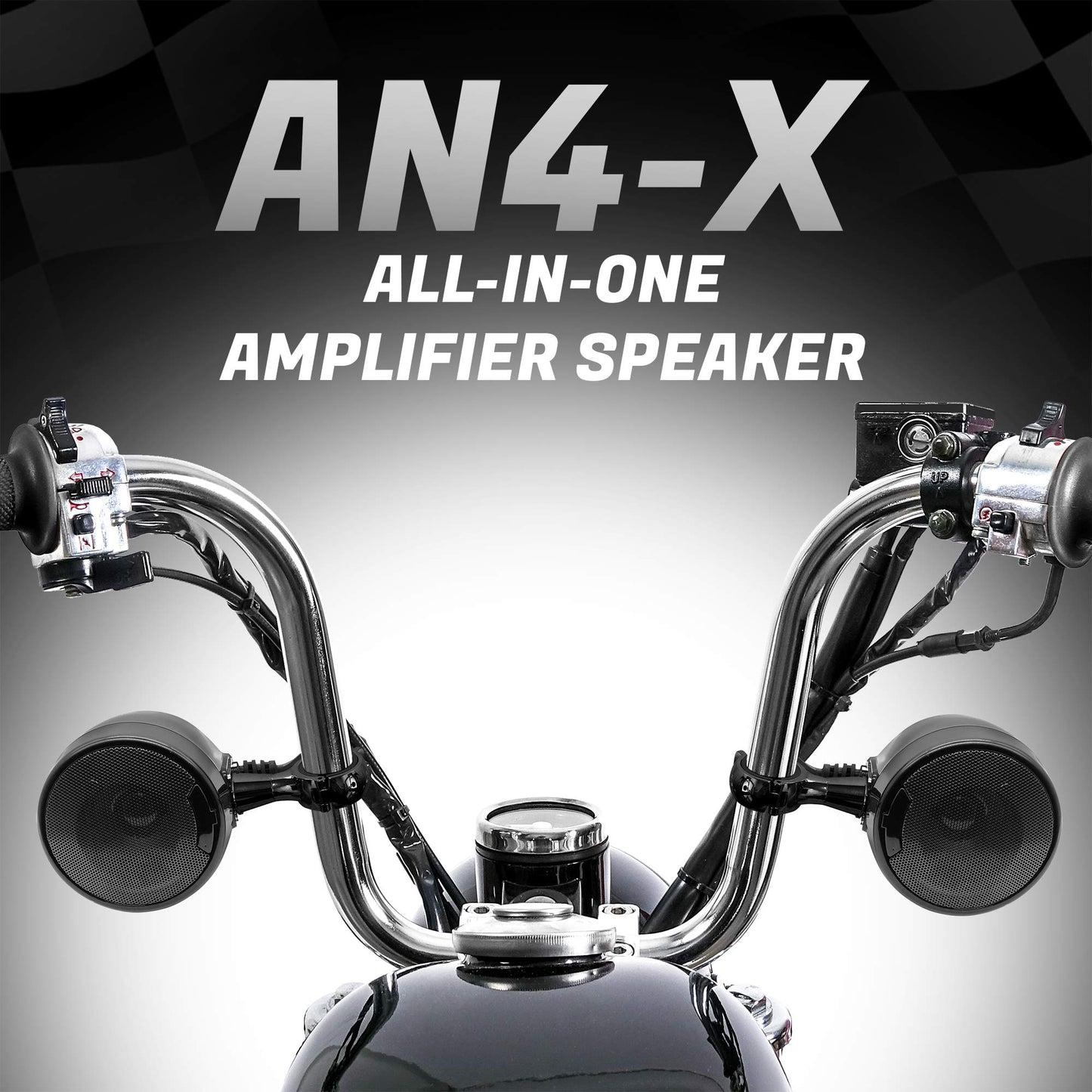 GoHawk AN4-X Amplificador Todo en uno de 2 Canales 4.5 "Altavoces estéreo Bluetooth Impermeables de Rango Completo para Motocicleta Sistema de Amplificador de Audio USB para 1-1.25" Bar Harley