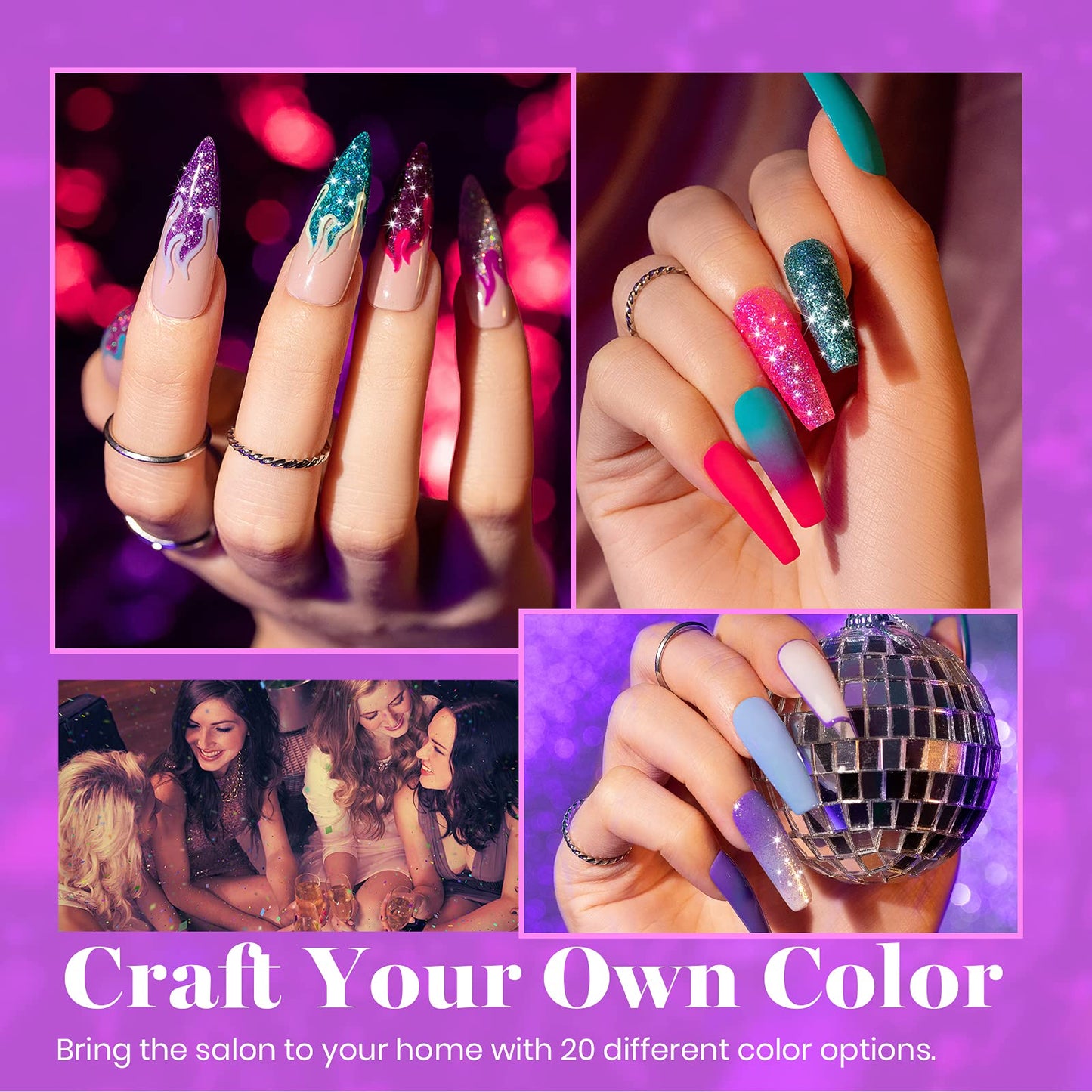 Beetles 20 Gel Nail Polish Kit, with Glossy & Matte Top Coat and Base Coat, 4 Glitters and 2 Nail Art Brushes, Midnight Euphoria Collection Soak Off Popular Nail Art Gel Polish Set