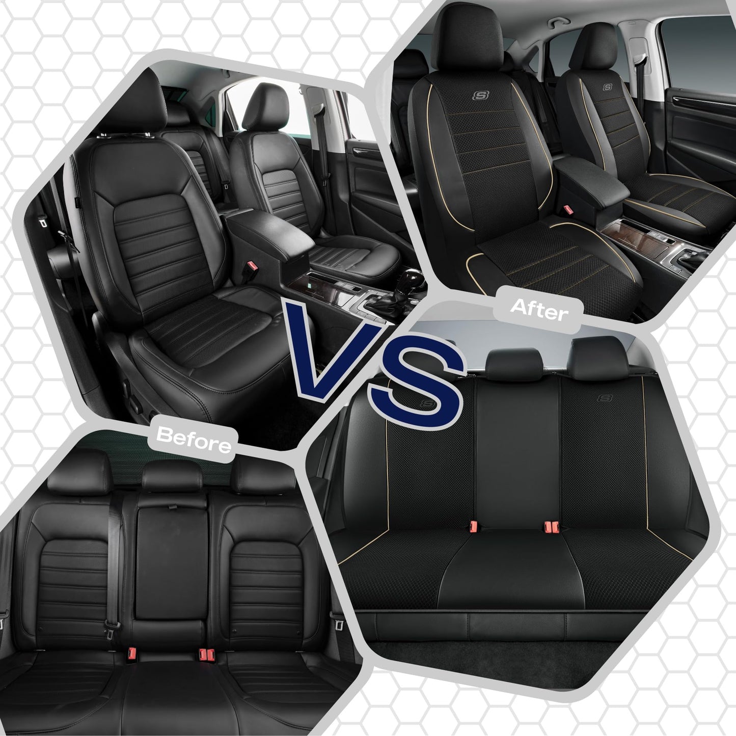 Skechers Memory Foam - Juego completo de fundas protectoras de asiento de piel, malla Air Cool, gruesas, compatibles con bolsas de aire, cómodas, para la mayoría de vehículos, beige