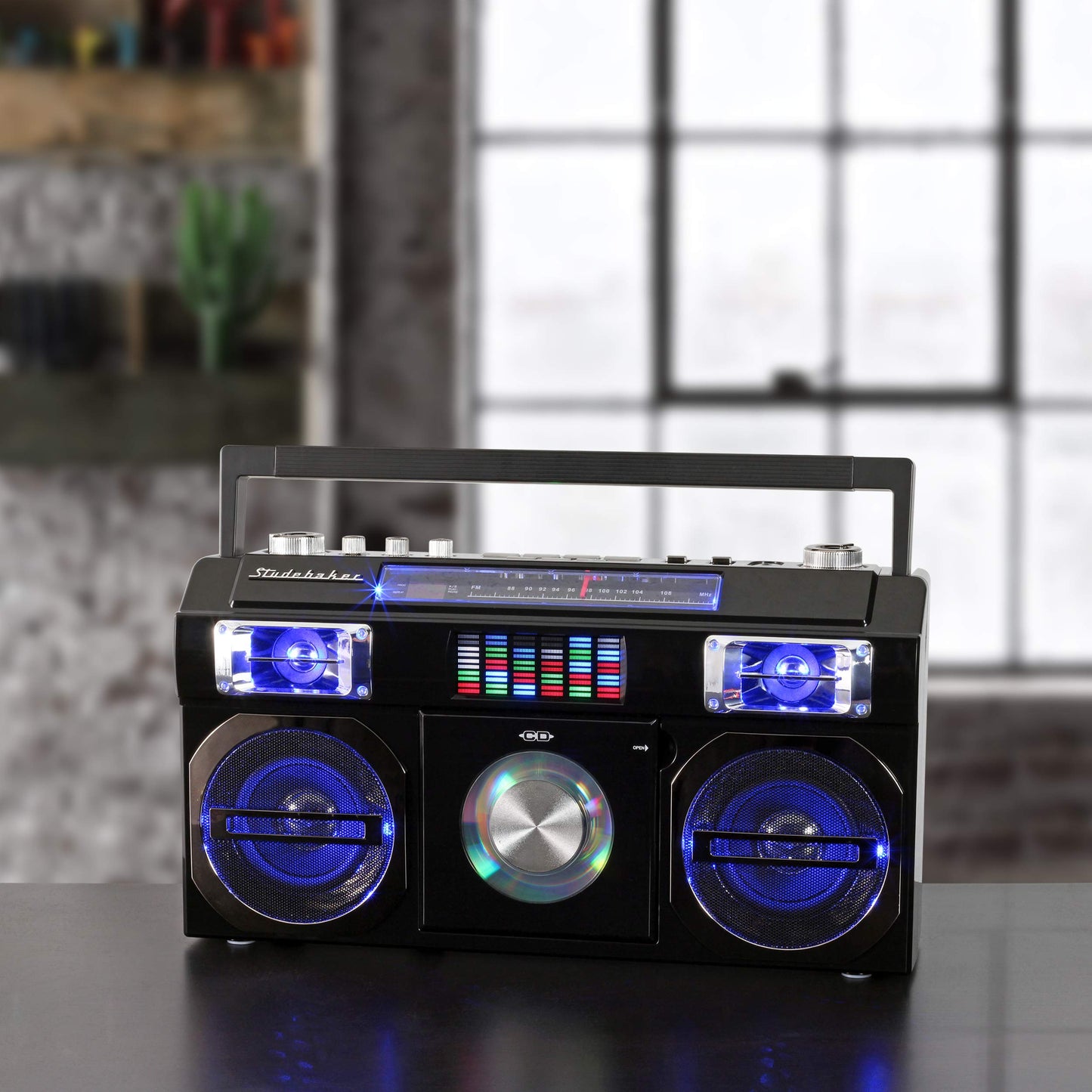 Boombox Bluetooth Retro 80's Studebaker Azul con Radio FM y Reproductor de CD