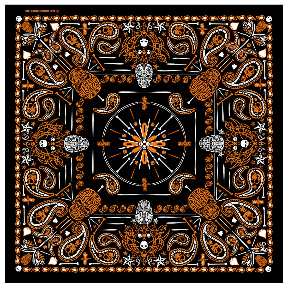 Hot Leathers - Bandana de calavera de cachemira (negro/naranja, 21 x 21 pulgadas)