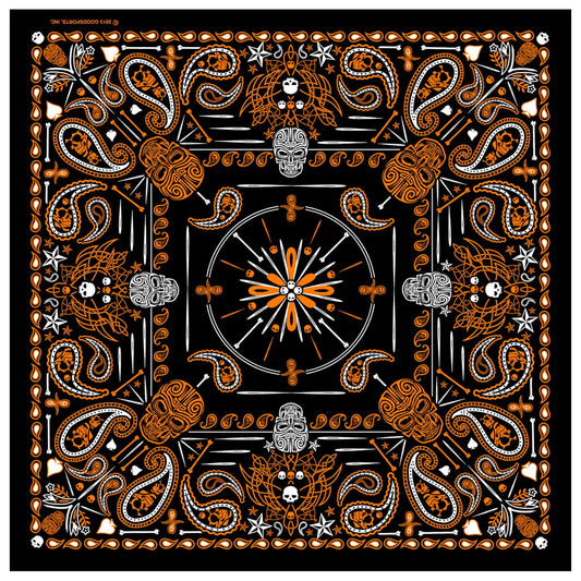 Bandana Hot Leathers Negro Naranja Calavera de Cachemira