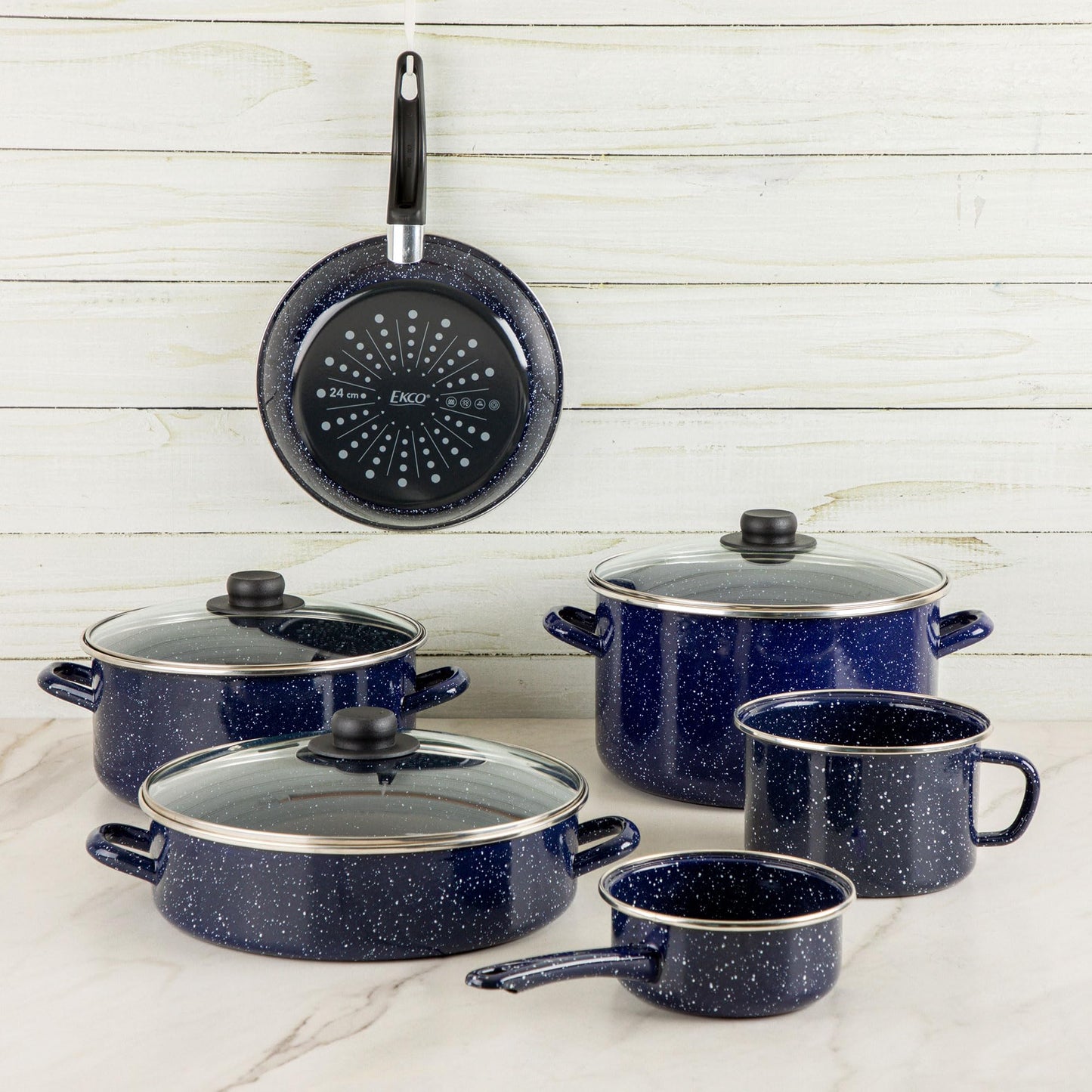 Batería de Cocina Ekco Azul Marino de Acero Esmaltado para Inducción 9 Piezas