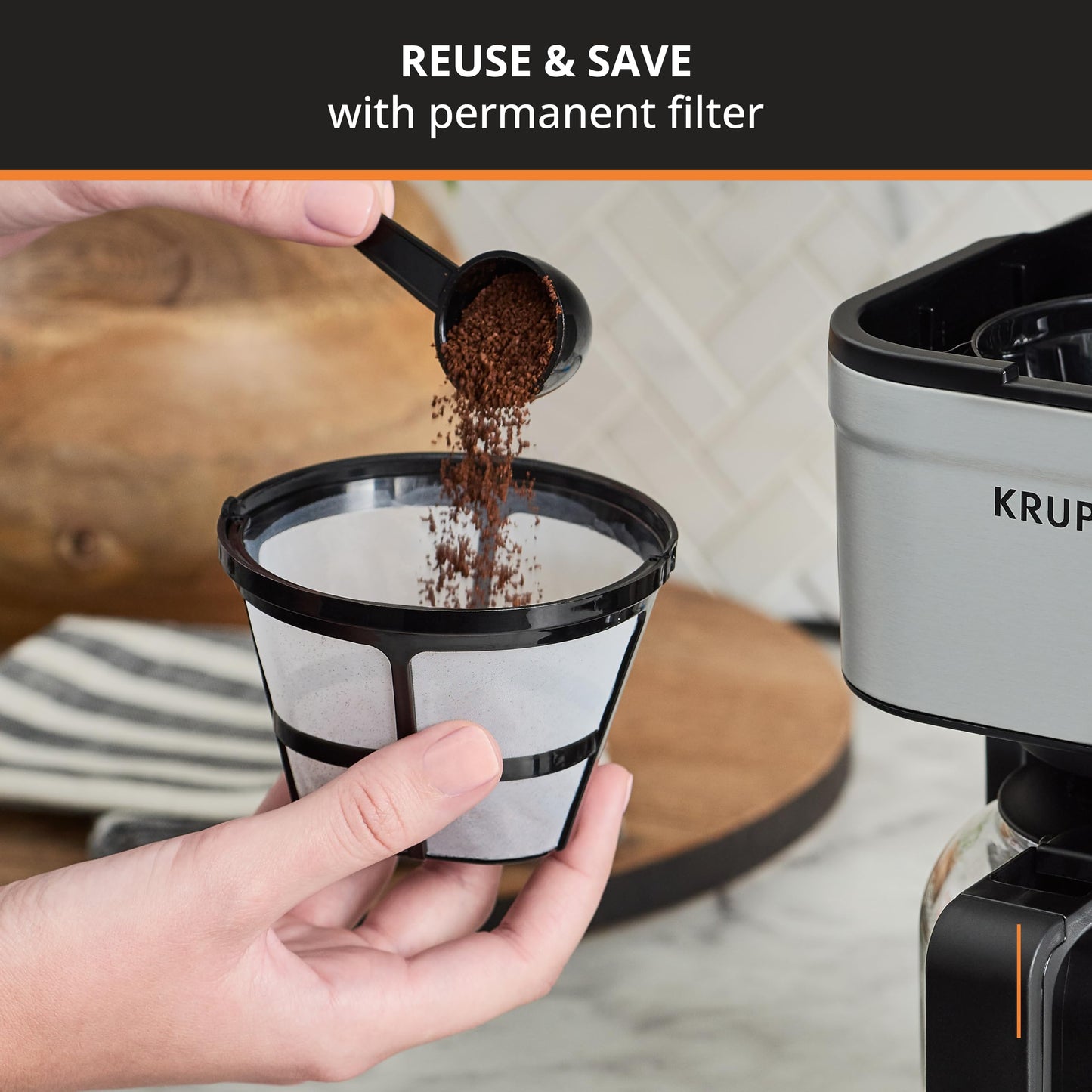 KRUPS Simply Brew - Cafetera compacta de 5 tazas: diseño de acero inoxidable, pausa y prepara, mantiene caliente, filtro reutilizable, jarra sin goteo