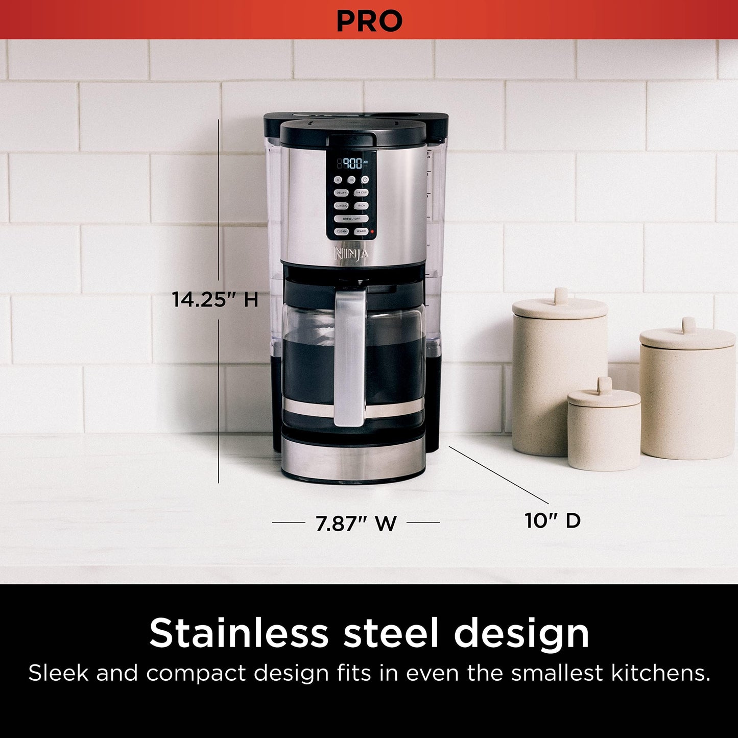 Cafetera Programable Ninja XL Pro Plata con Filtro Permanente y 4 Programas de Lotes Pequeños