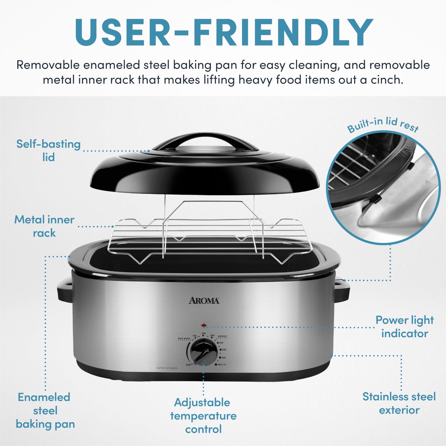 AROMA 22Qt. Horno tostador con tapa autohiladora de acero inoxidable