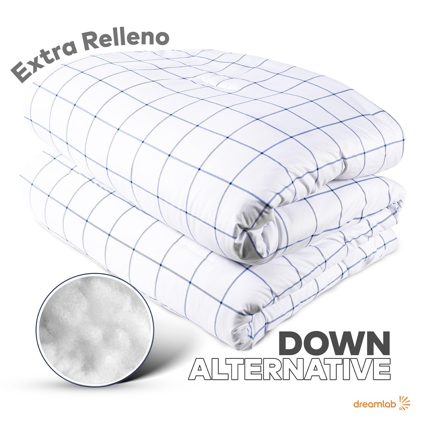 Edredón Dreamlab Cuadros Blanco Azul Hipoalergénico para Toda Estación King Size