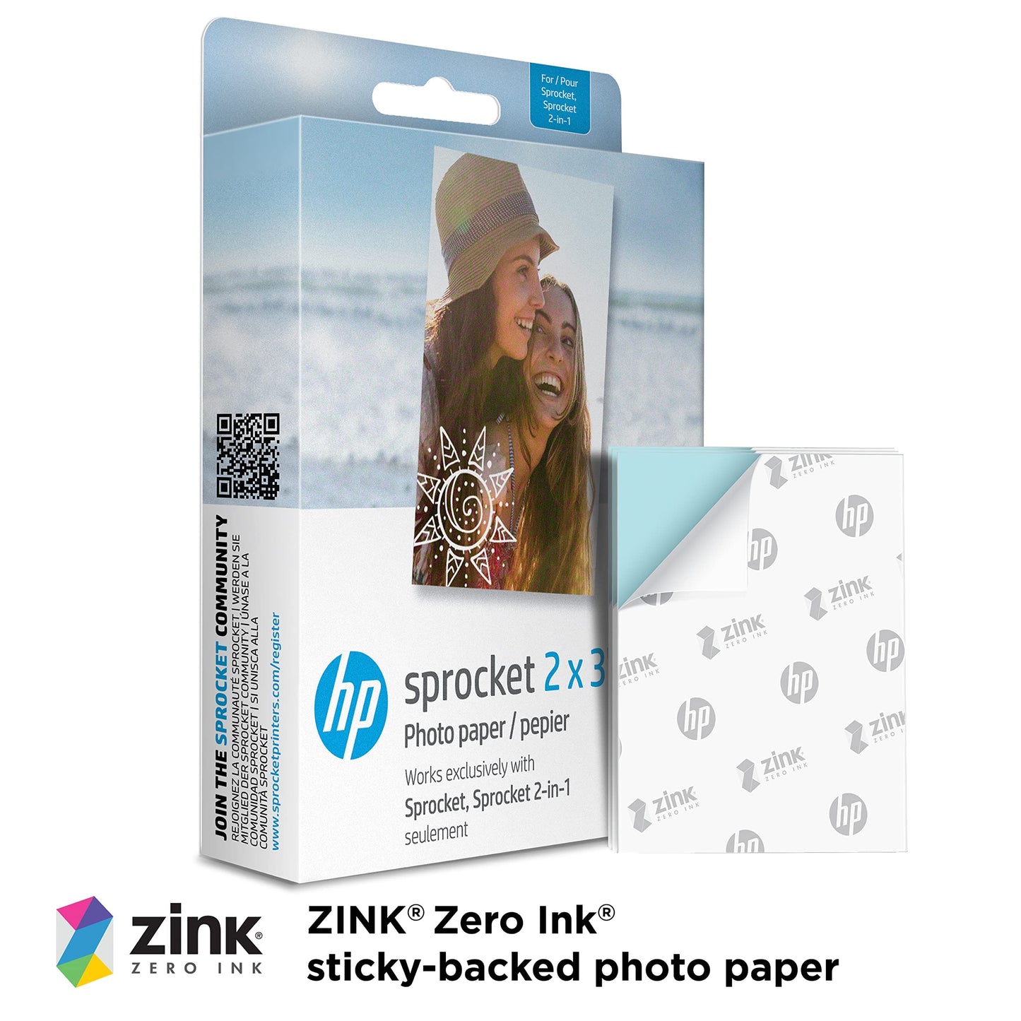 HP Sprocket 2x3 inches Premium Zink Sticky Back Photo Paper (100 Sheets) Compatible with HP Sprocket Photo Printers, Original Version.