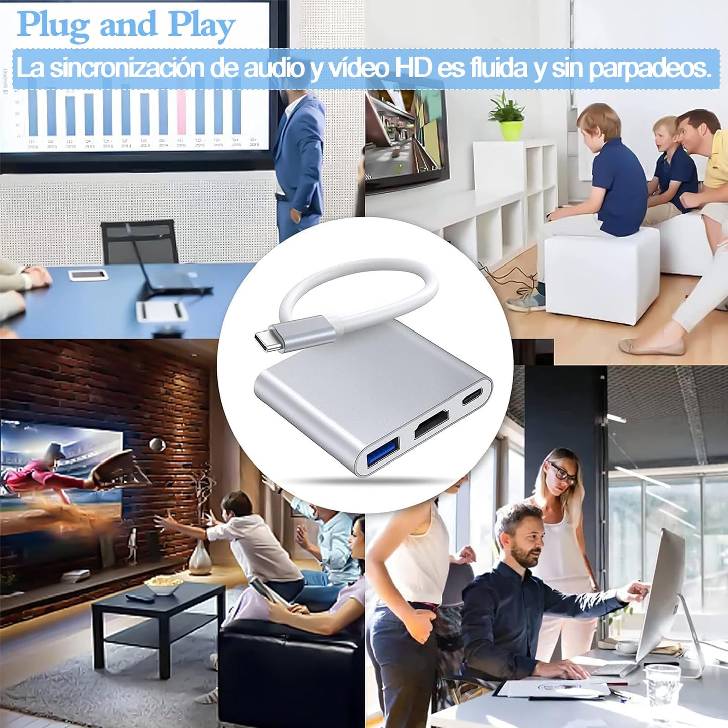 Adaptador USB C a HDMI JUWUBABS Plata 4K para Dispositivos USB-C