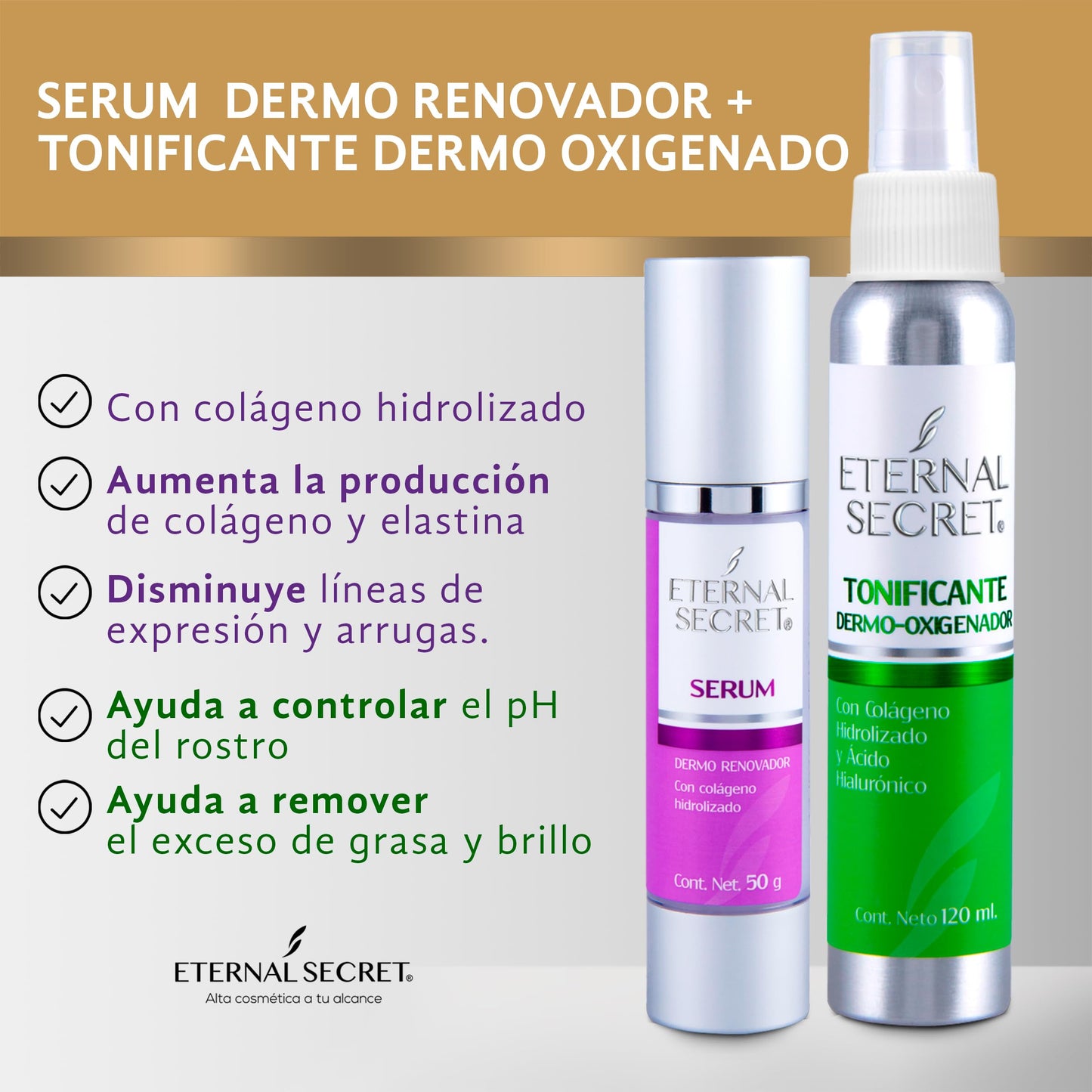 ETERNAL SECRET | KIT Piel Grasa - Incluye 6 Productos de SkinCare | Exfoliante Vitamina E | Protector Solar Facial 50+ | Tonico Facial - Acido Hialuronico | Serum Facial | Limpiador Facial Piel Grasa
