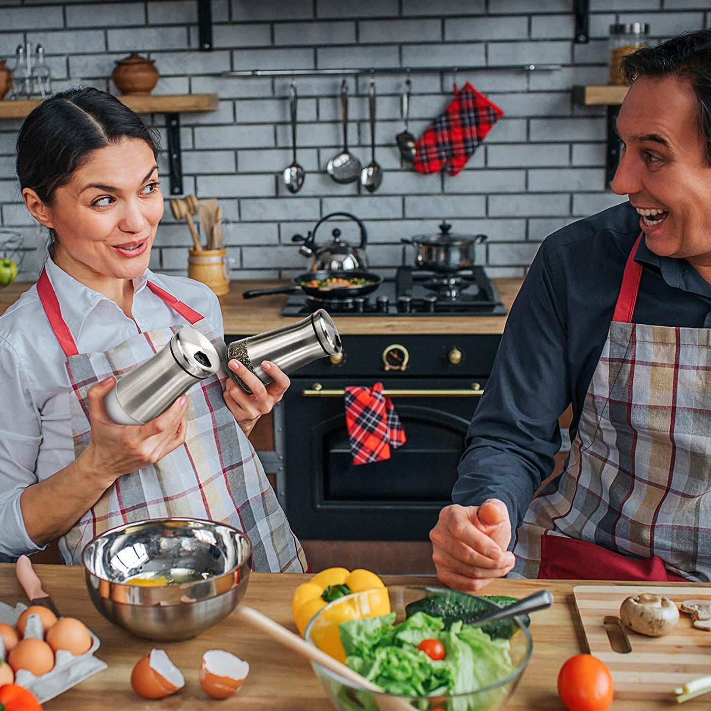 Juego de Salero y Pimentero U Chef Acero Inoxidable y Cristal Dispensador para Hogar y Cocina