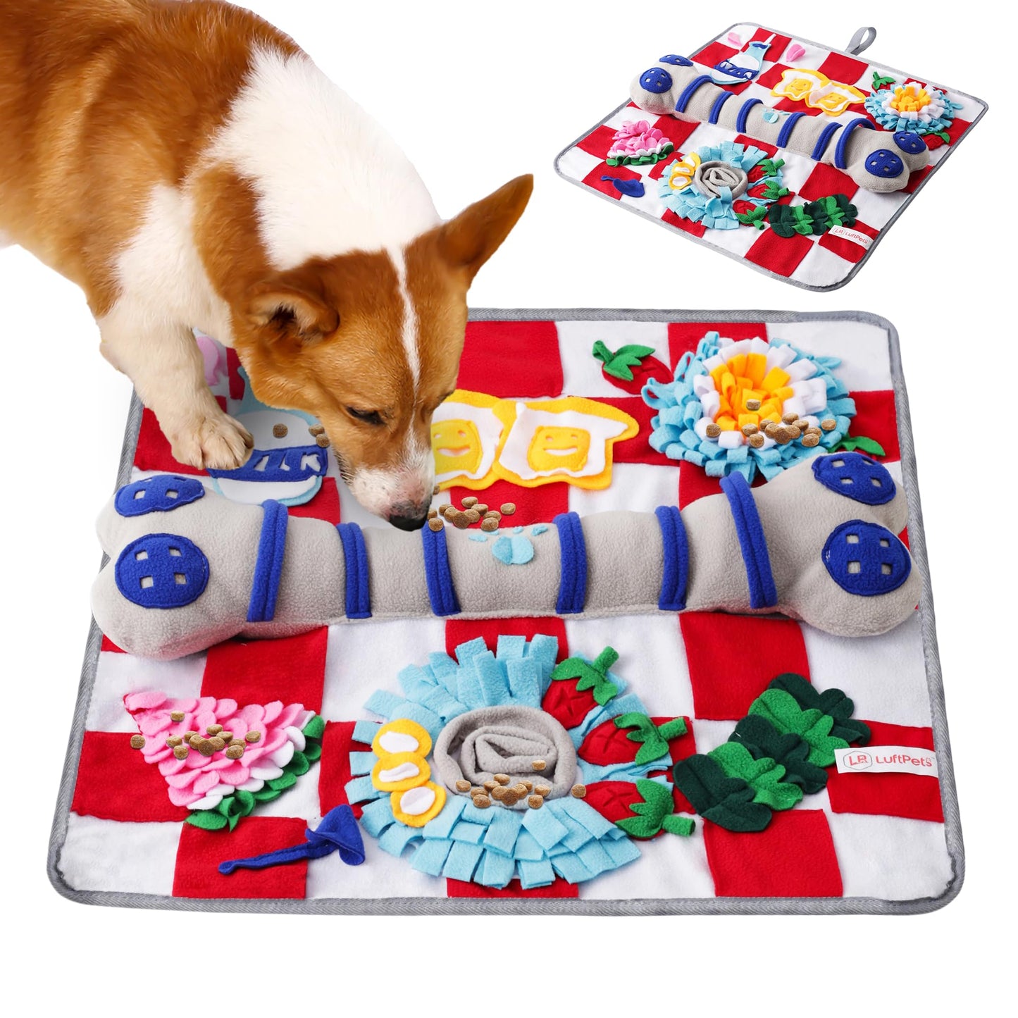 LUFTPETS Alfombrilla para olfatear para Perros de Razas Grandes (Hueso), Juguetes de enriquecimiento para Perros Que chirrían y Alfombrilla para olfatear, Mantiene a Las Mascotas ocupadas, ralentiza