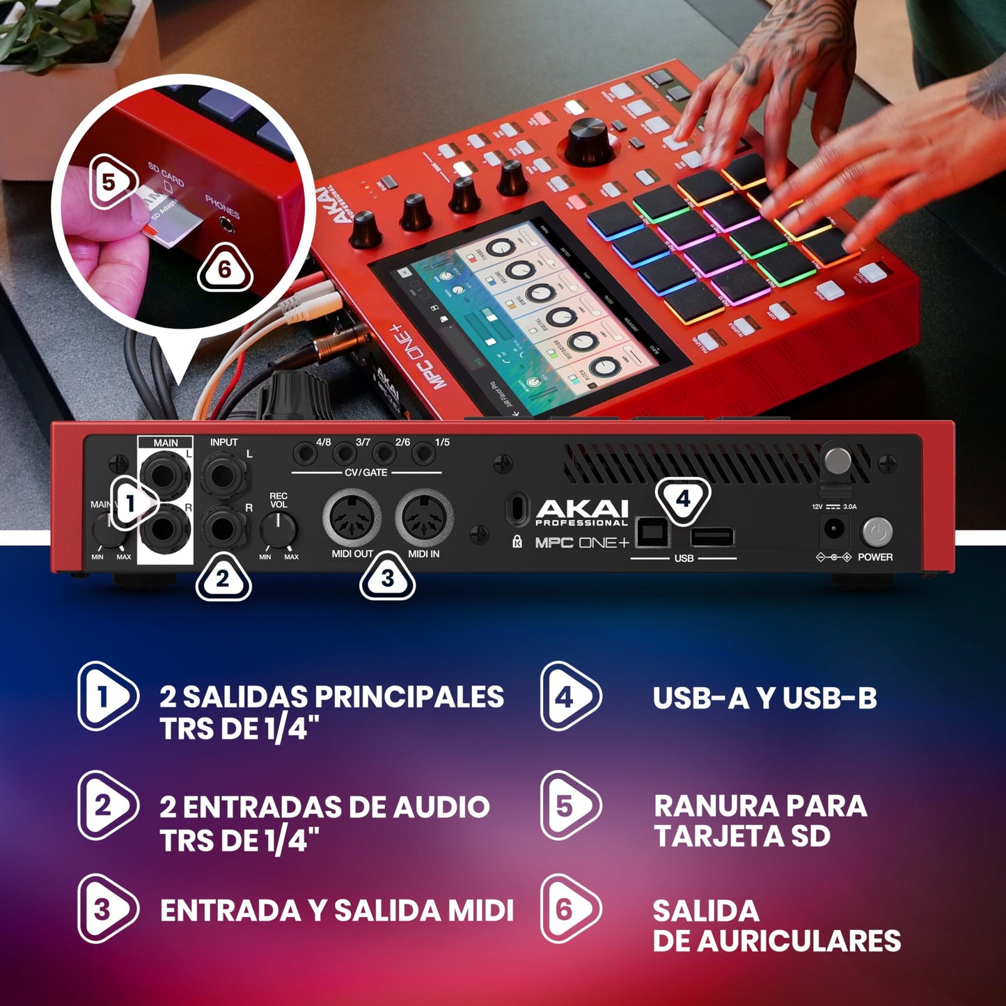AKAI Professional MPC One+ caja de ritmos autónoma, creador de ritmos y controlador MIDI con wifi, Bluetooth, drum pads, plugins y pantalla táctil