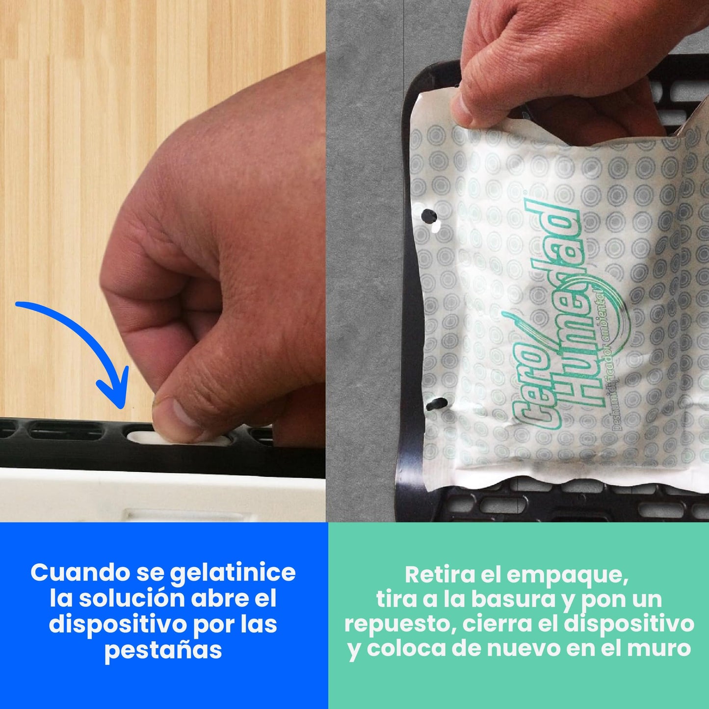 Cero Humedad | Contenedor VIP con 2 Cartuchos de 400 grs c/u | Absorben y Gelatinizan la Humedad Ambiental | Incluye Sistema de Sujeción