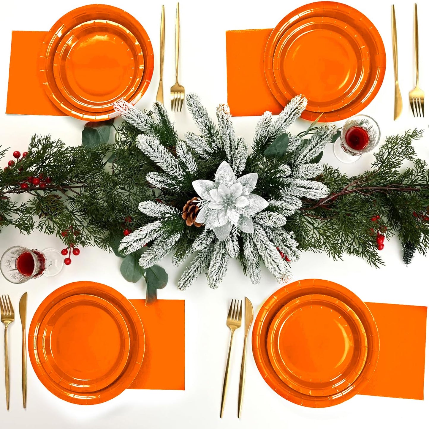 Juego de vajilla de fiesta, platos x 40, tazas x 20, servilletas x 20, cuchillos, tenedores y cucharas x 20, manteles 2 uds, Adecuado para bodas y fiestas de cumpleaños otras celebraciones (Naranja)