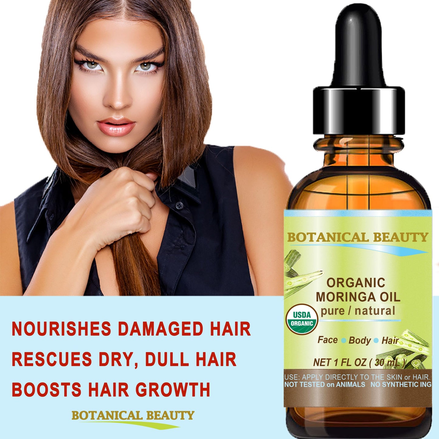 MORINGA OIL CERTIFIED ORGANIC. 100% Pure / Natural / Undiluted. 1 Fl.oz.- 30 ml. For Skin, Hair, Lip and Nail Care. by Botanical Beauty