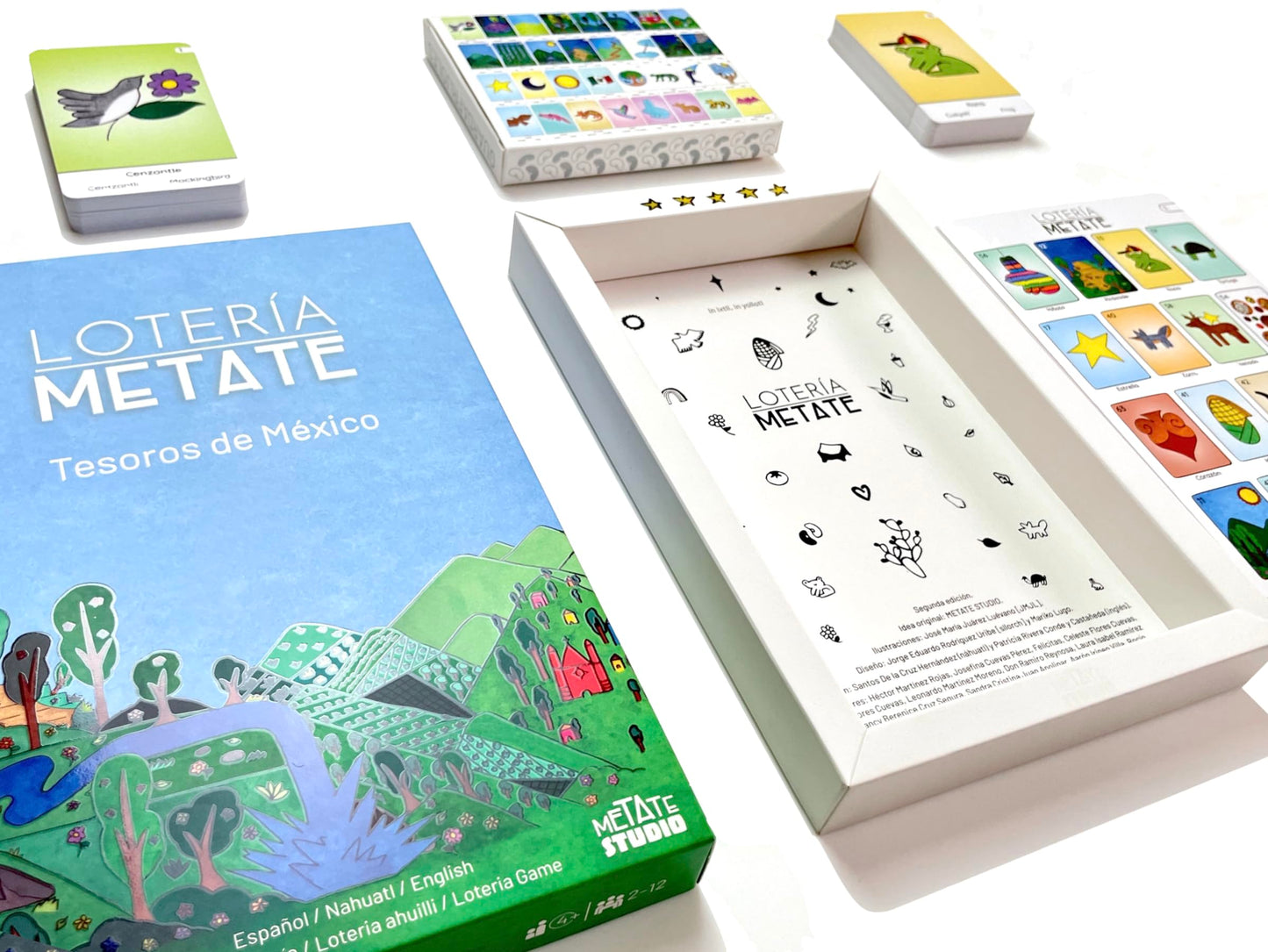 LOTERÍA METATE | Tesoros de México | Lotería Mexicana Familiar en español, náhuatl e inglés | 64 Cartas y 12 tableros