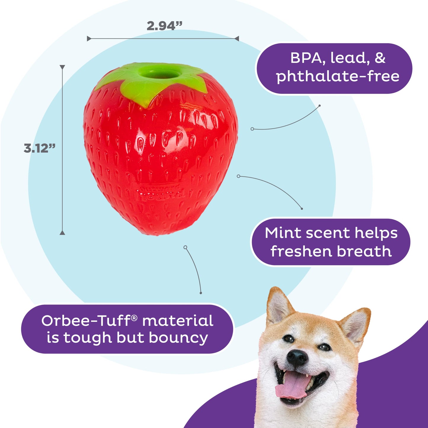 Planet Dog Orbee Tuff Strawberry, Durable Dog Chew-Play Toy with Treat Spot, 100% Guaranteed, Made in The USA, 3-Inch, Red